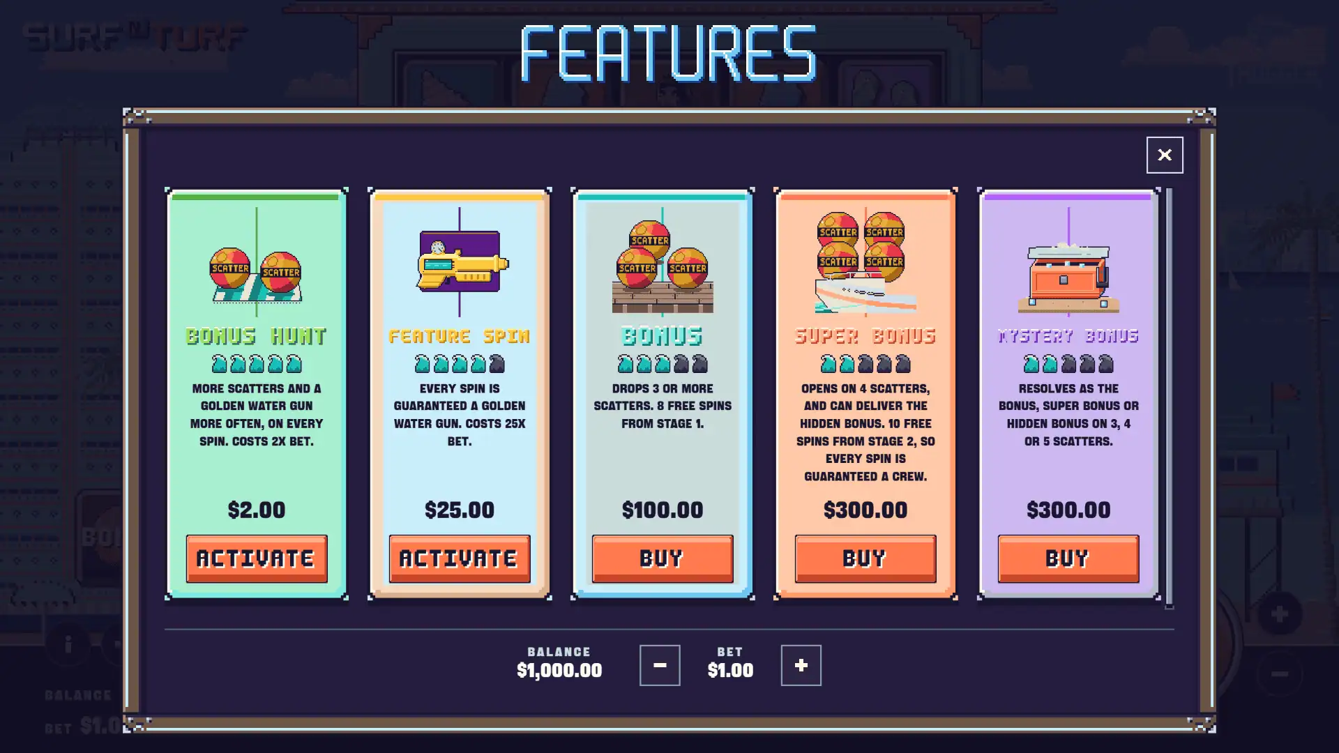 Surf n Turf bonus buy menu