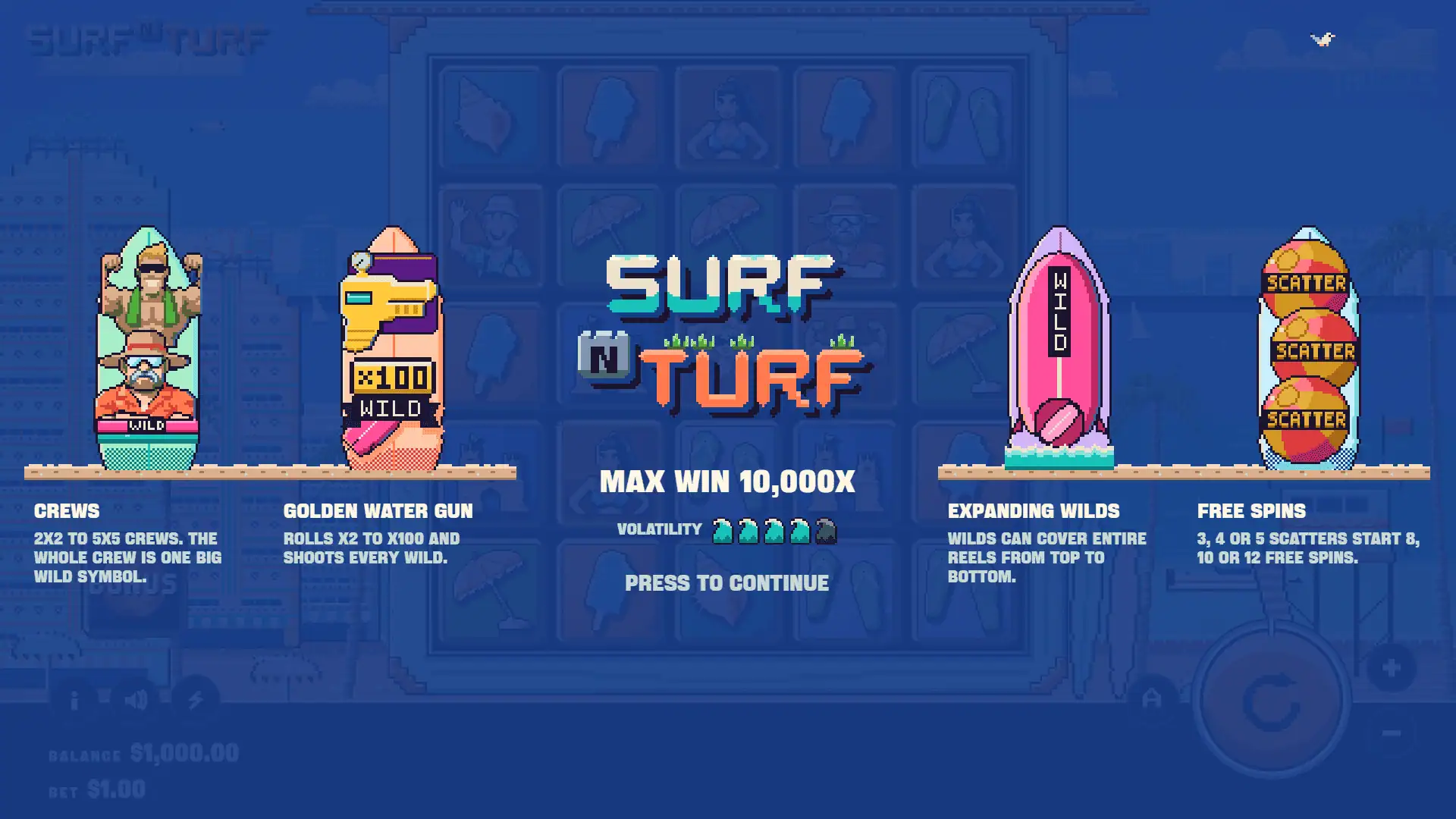Surf n Turf slot intro screen
