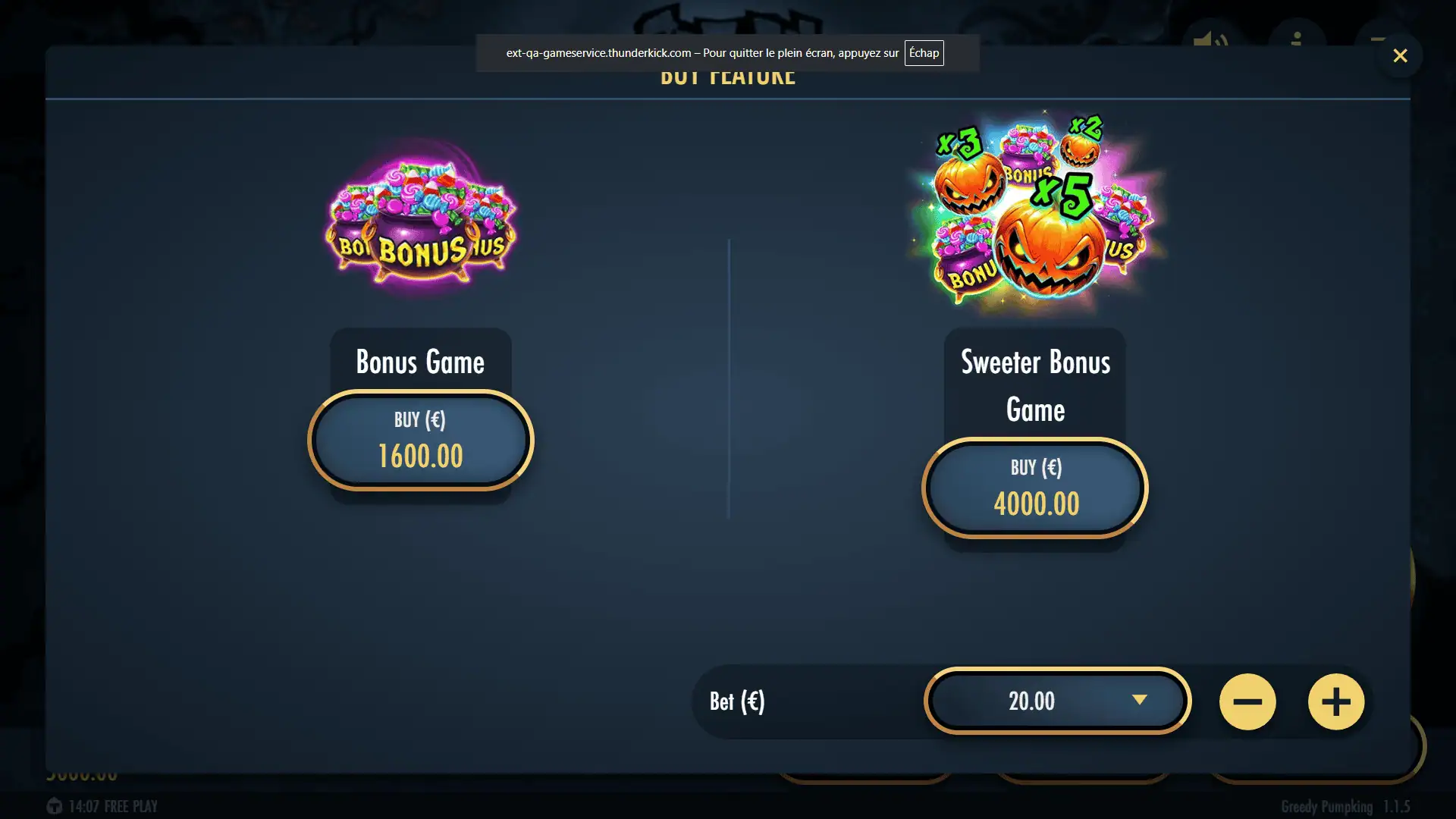 Greedy Pumpking bonus buy menu