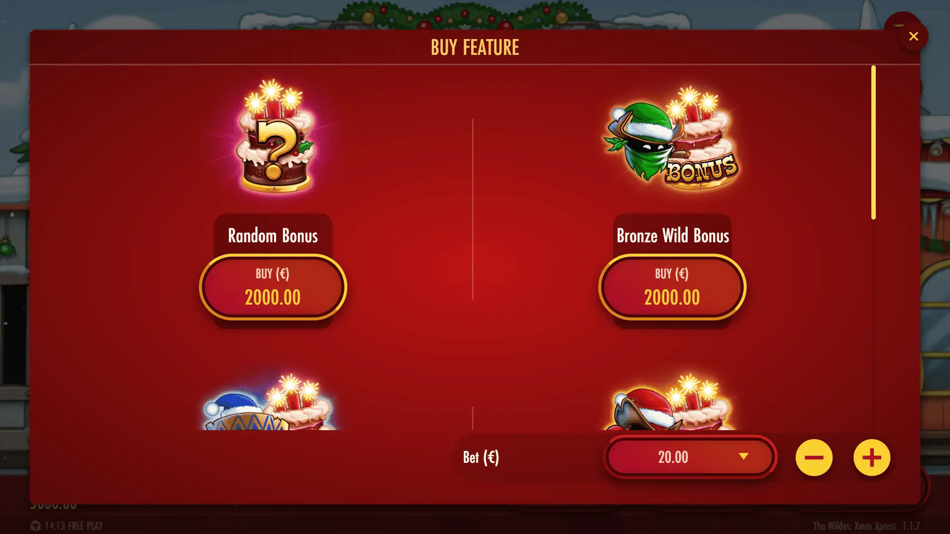 The Wildos: Xmas Xpress bonus buy menu
