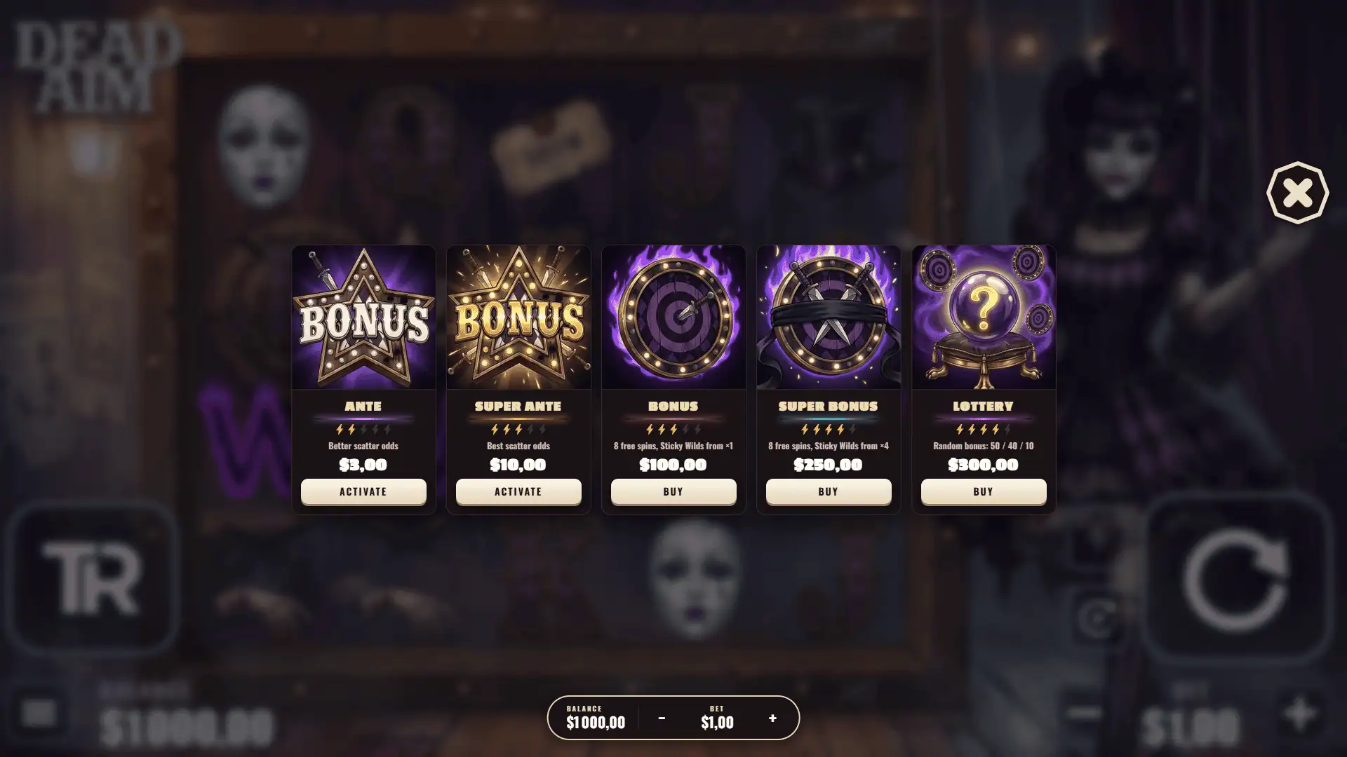 Dead Aim bonus buy menu