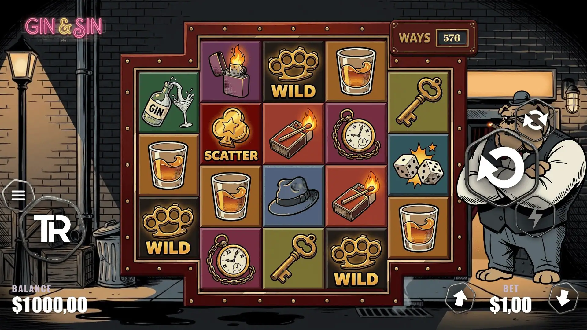Gin & Sin slot gameplay reels