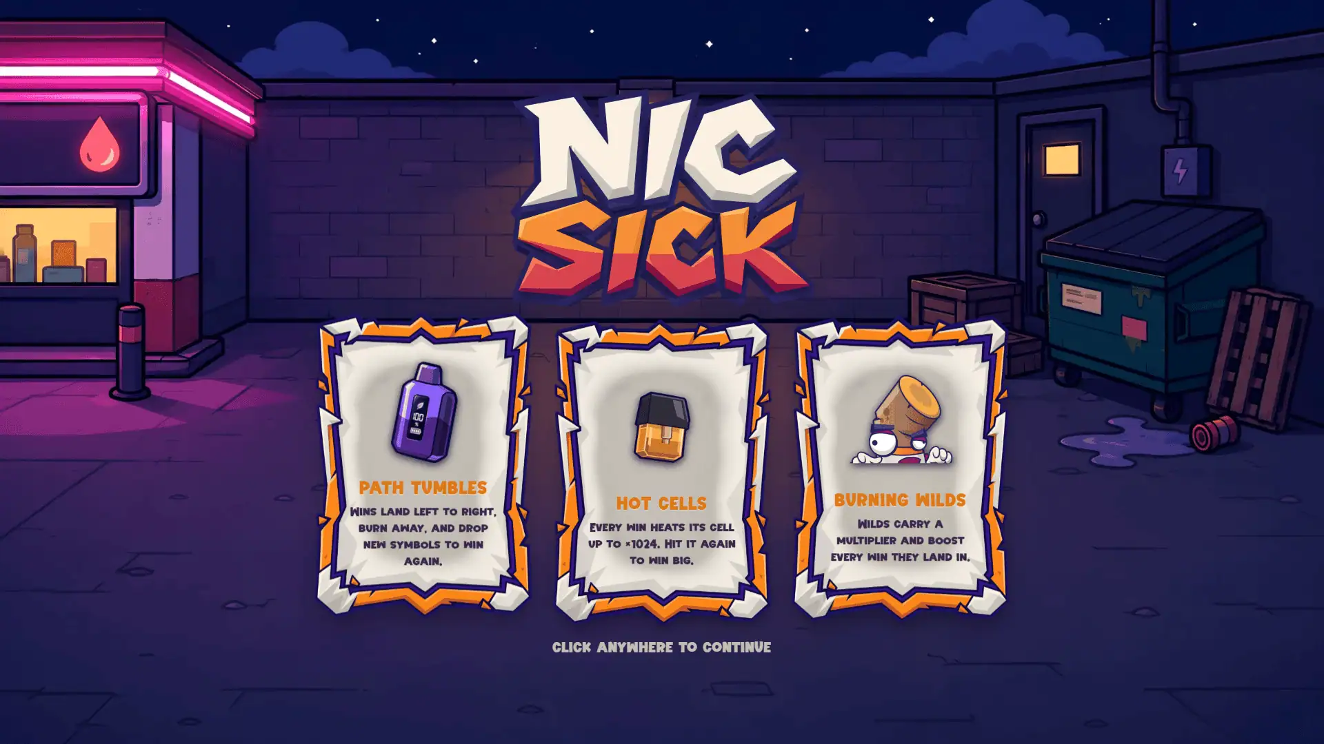 Nic Sick slot intro screen