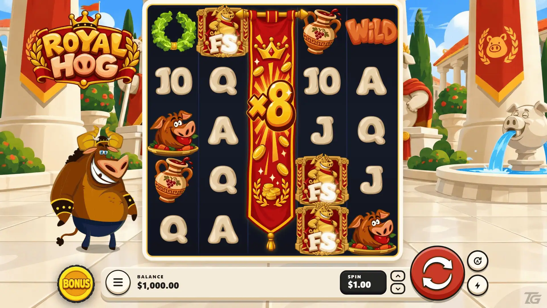 Royal Hog slot gameplay reels