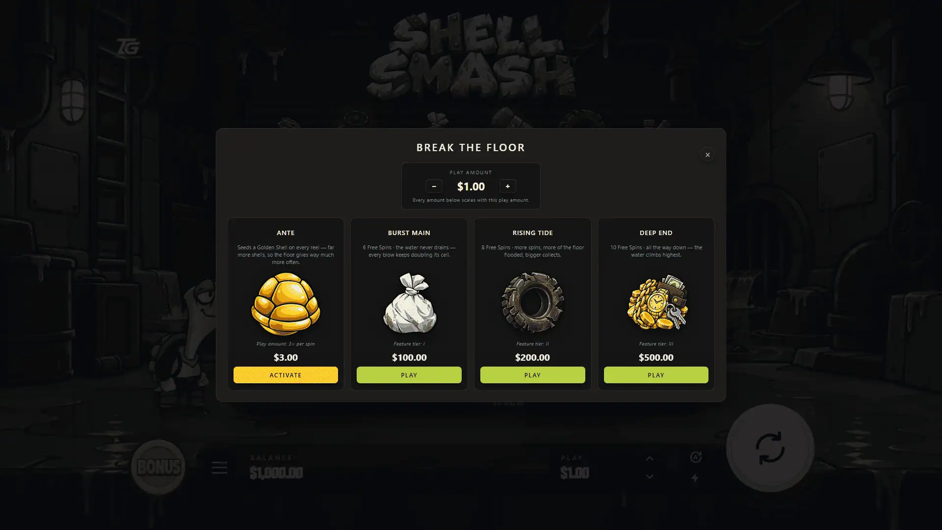 Shell Smash bonus buy menu