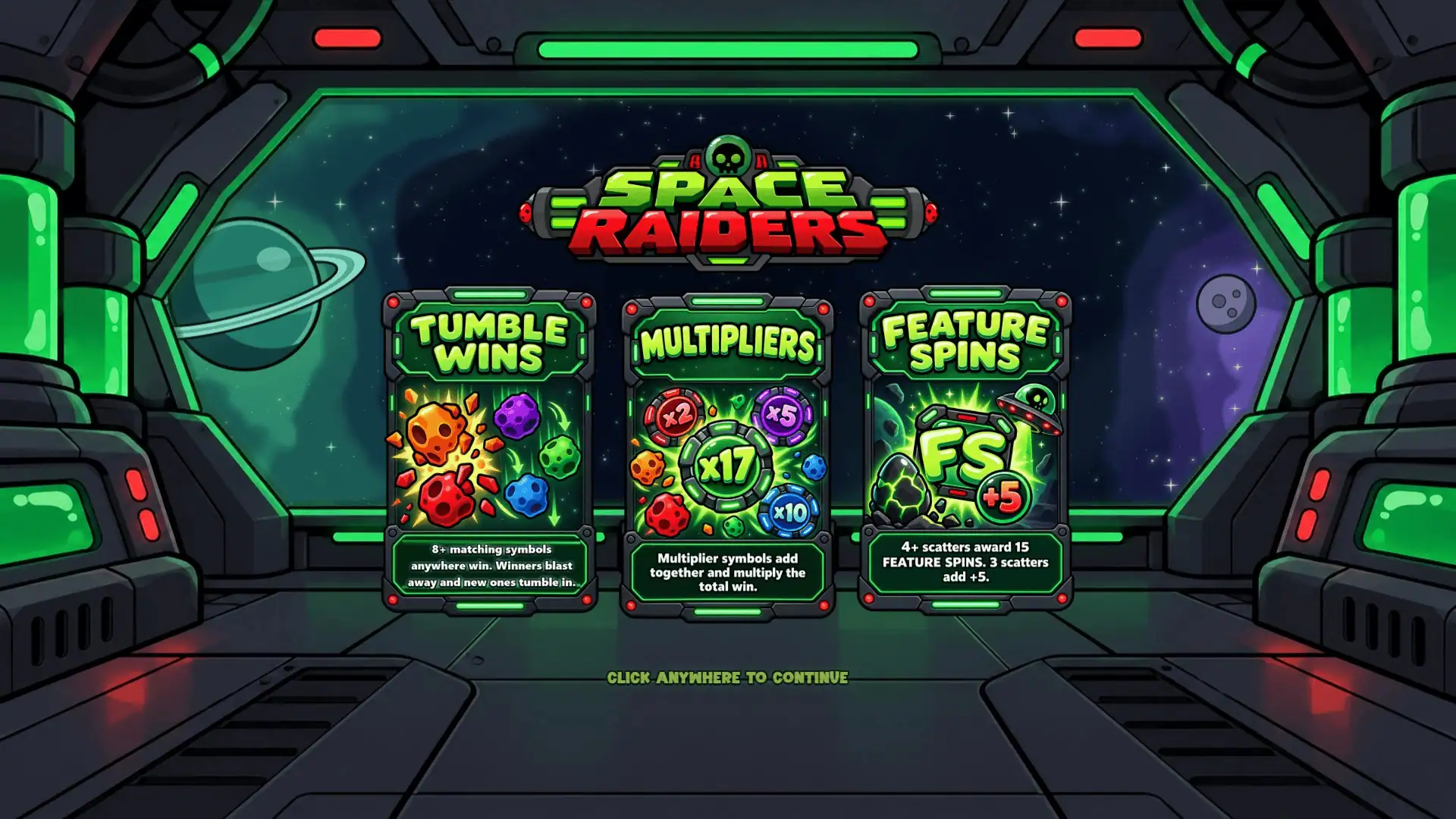 Space Raiders slot intro screen