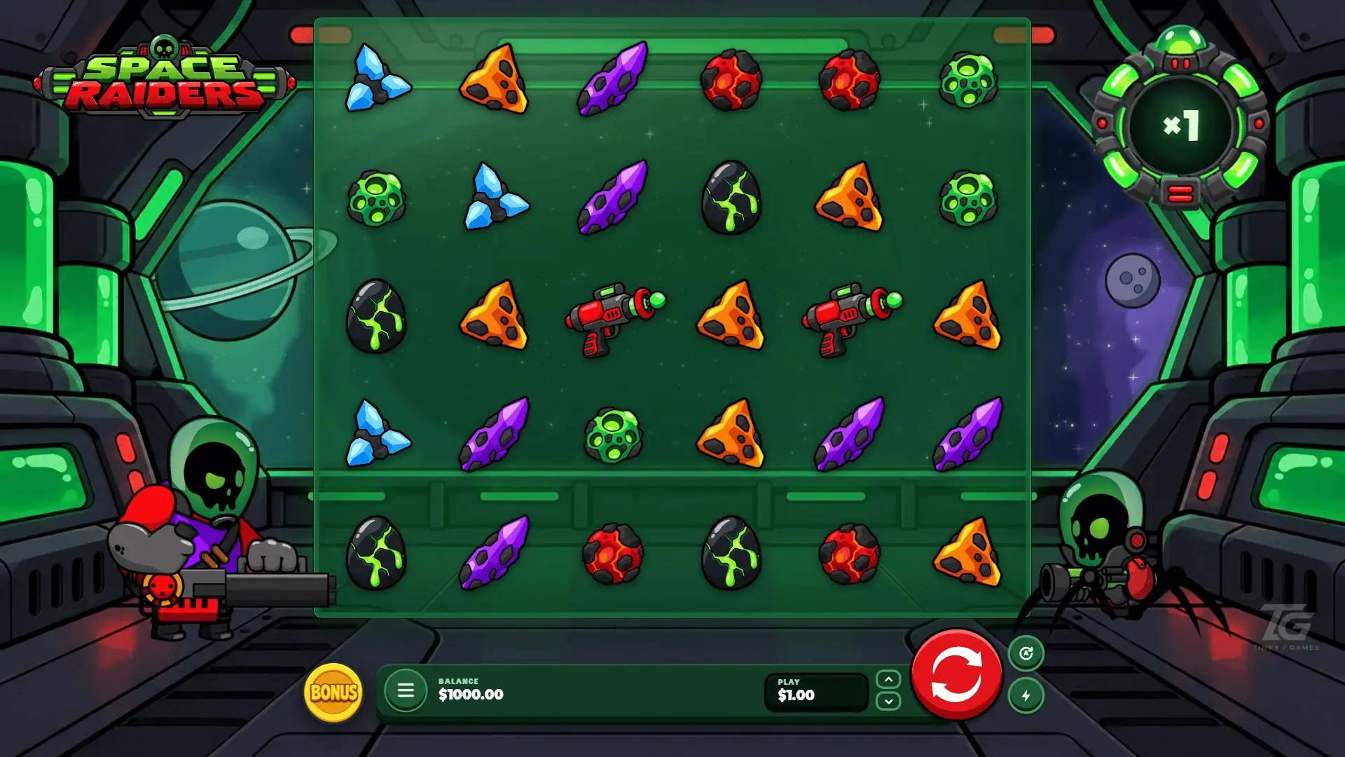 Space Raiders slot gameplay reels