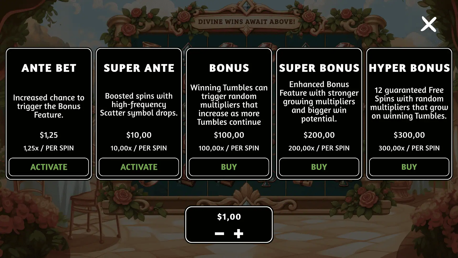 Golden Tales bonus buy menu