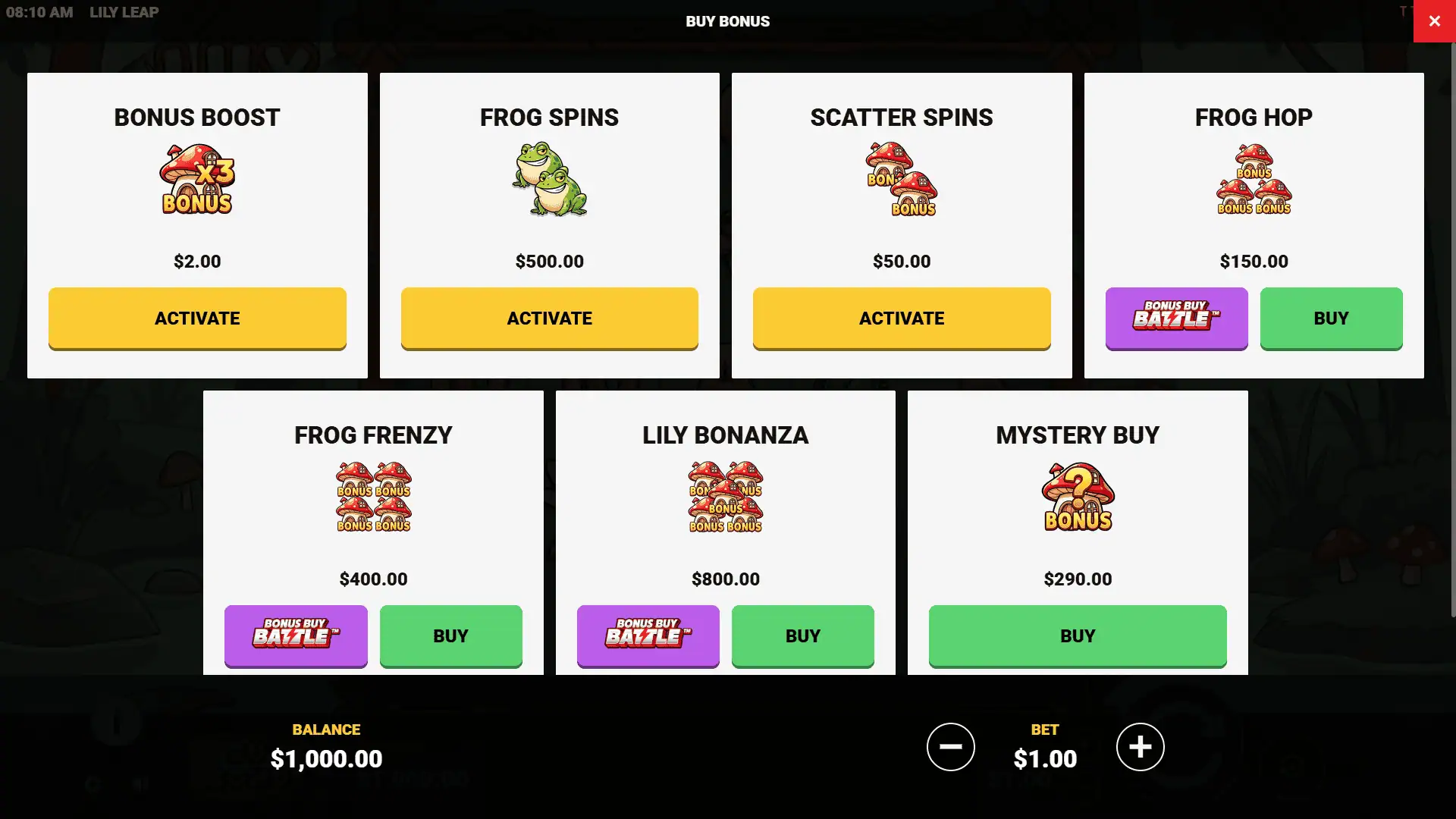 Lily Leap bonus buy menu