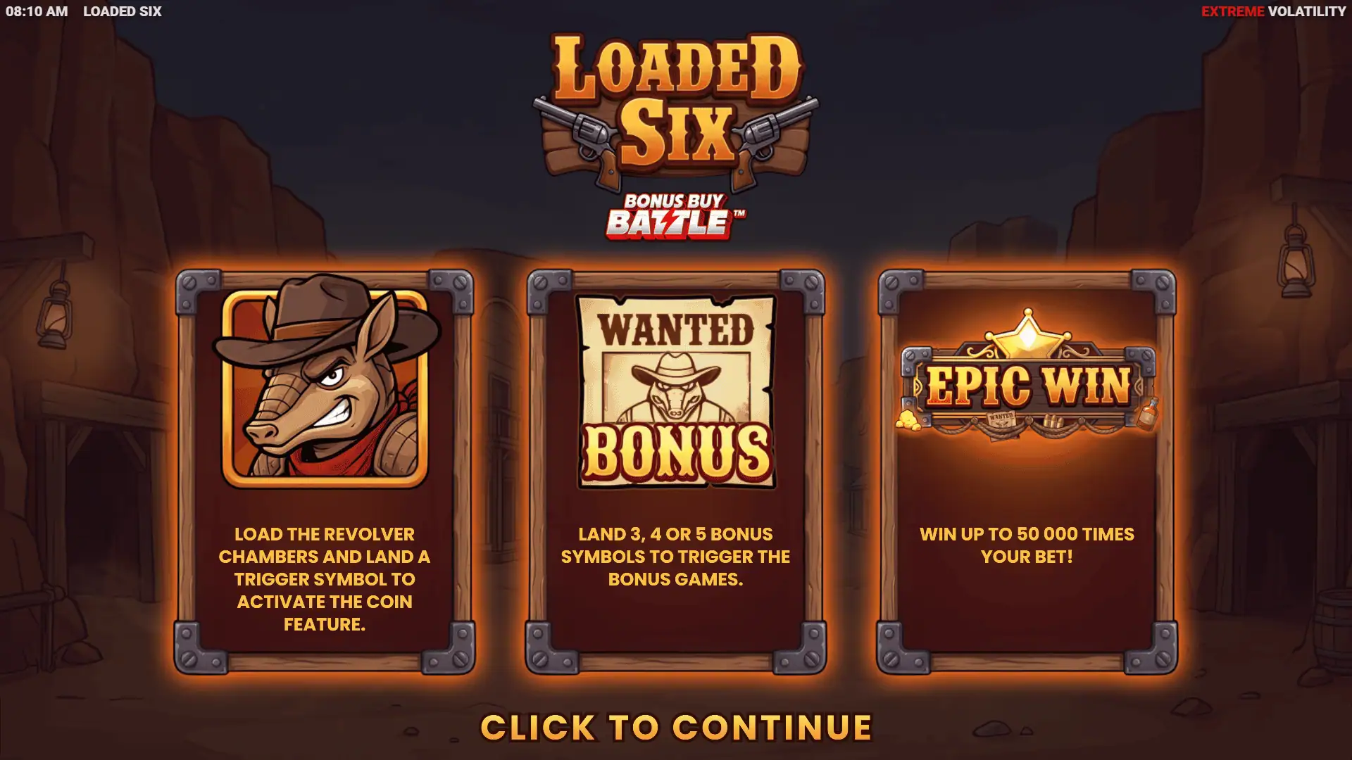 Loaded Six slot intro screen