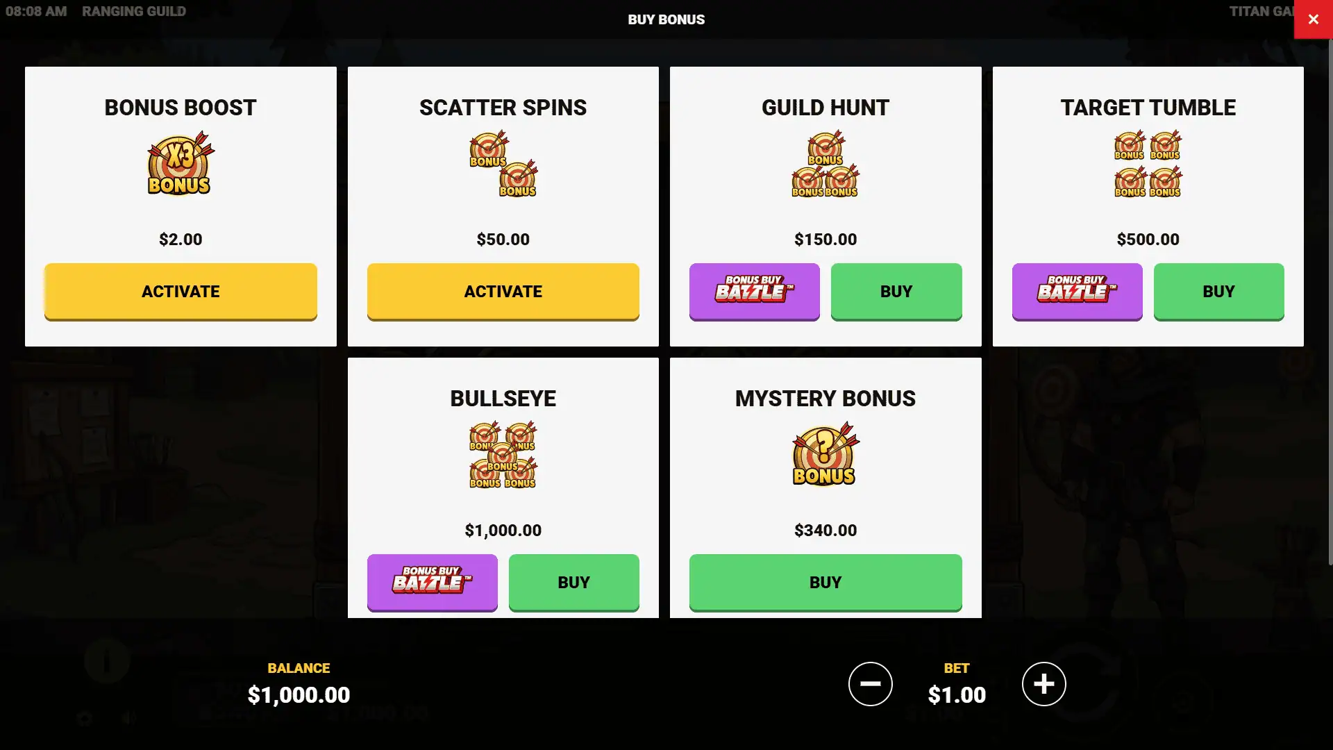 Ranging Guild bonus buy menu