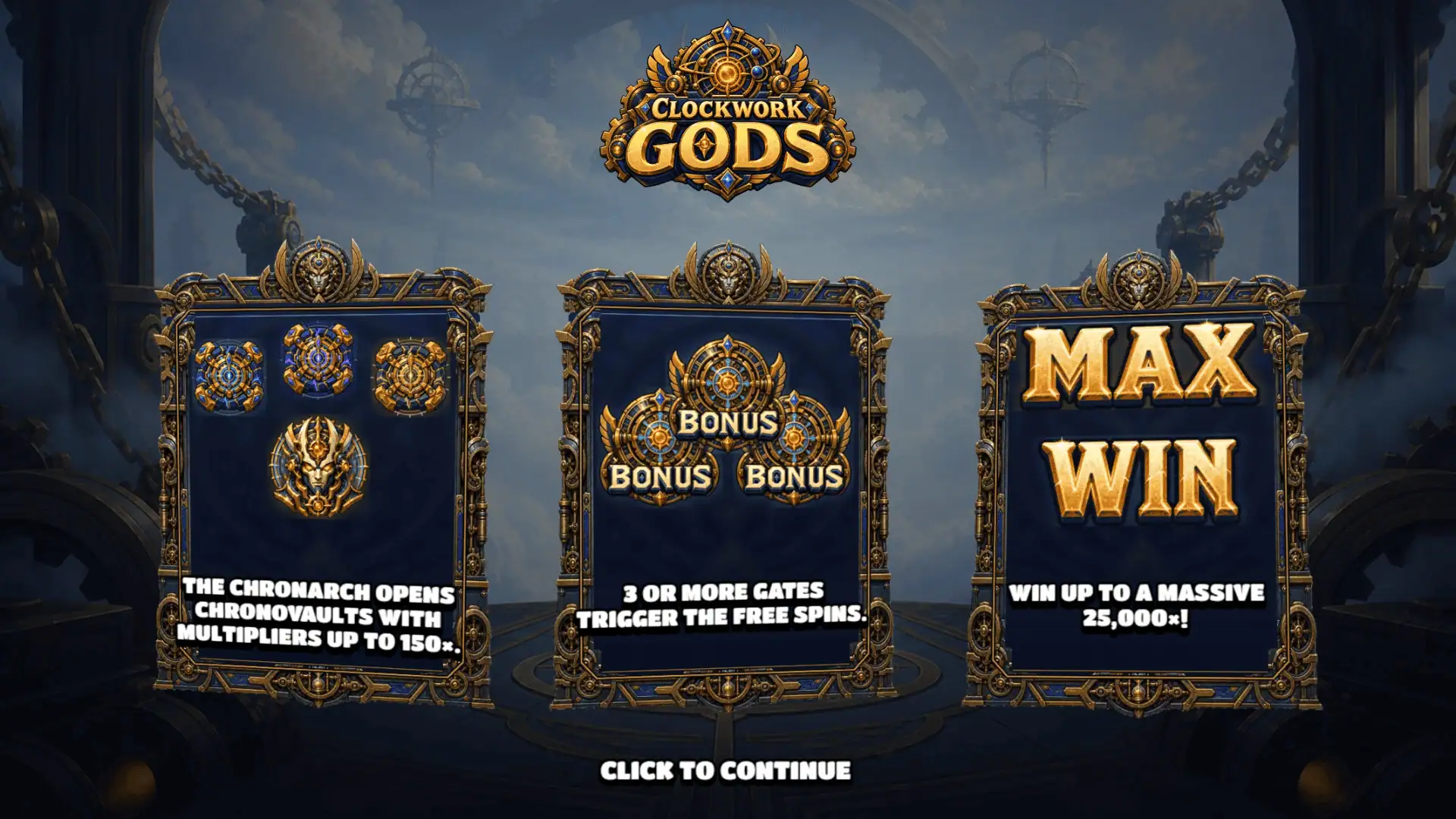 Clockwork Gods slot intro screen