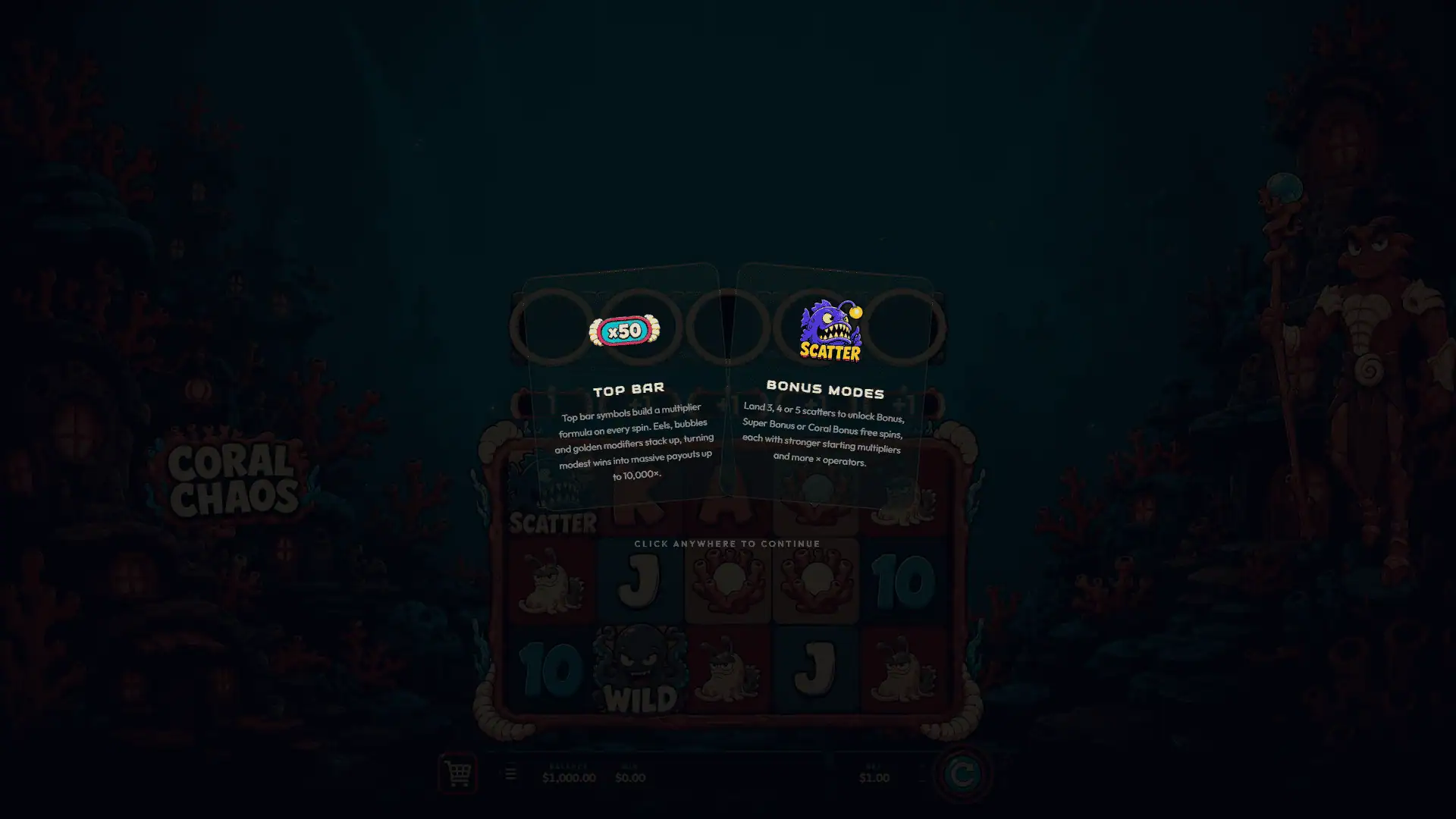 Coral Chaos slot intro screen