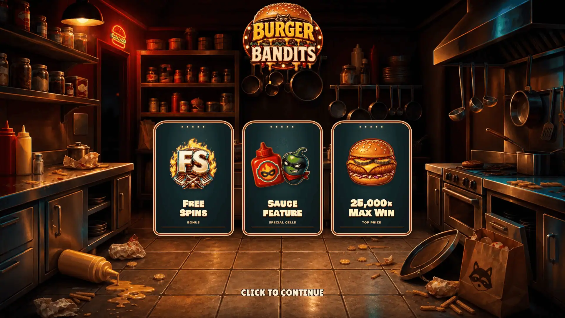 Burger Bandits slot intro screen