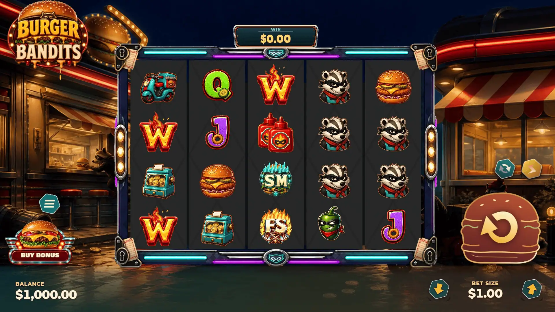 Burger Bandits slot gameplay reels