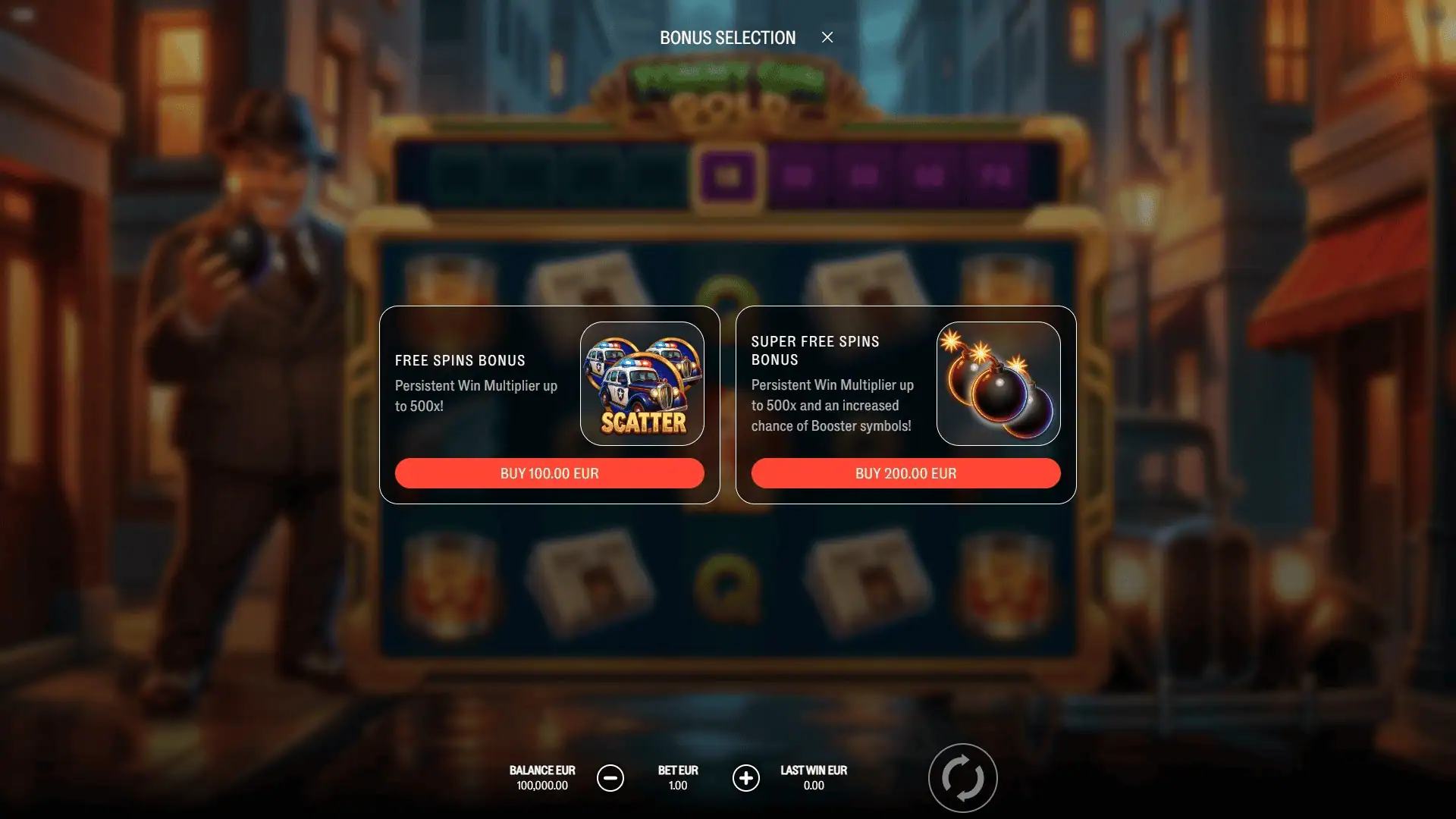 Tommy Gun Gold bonus buy menu