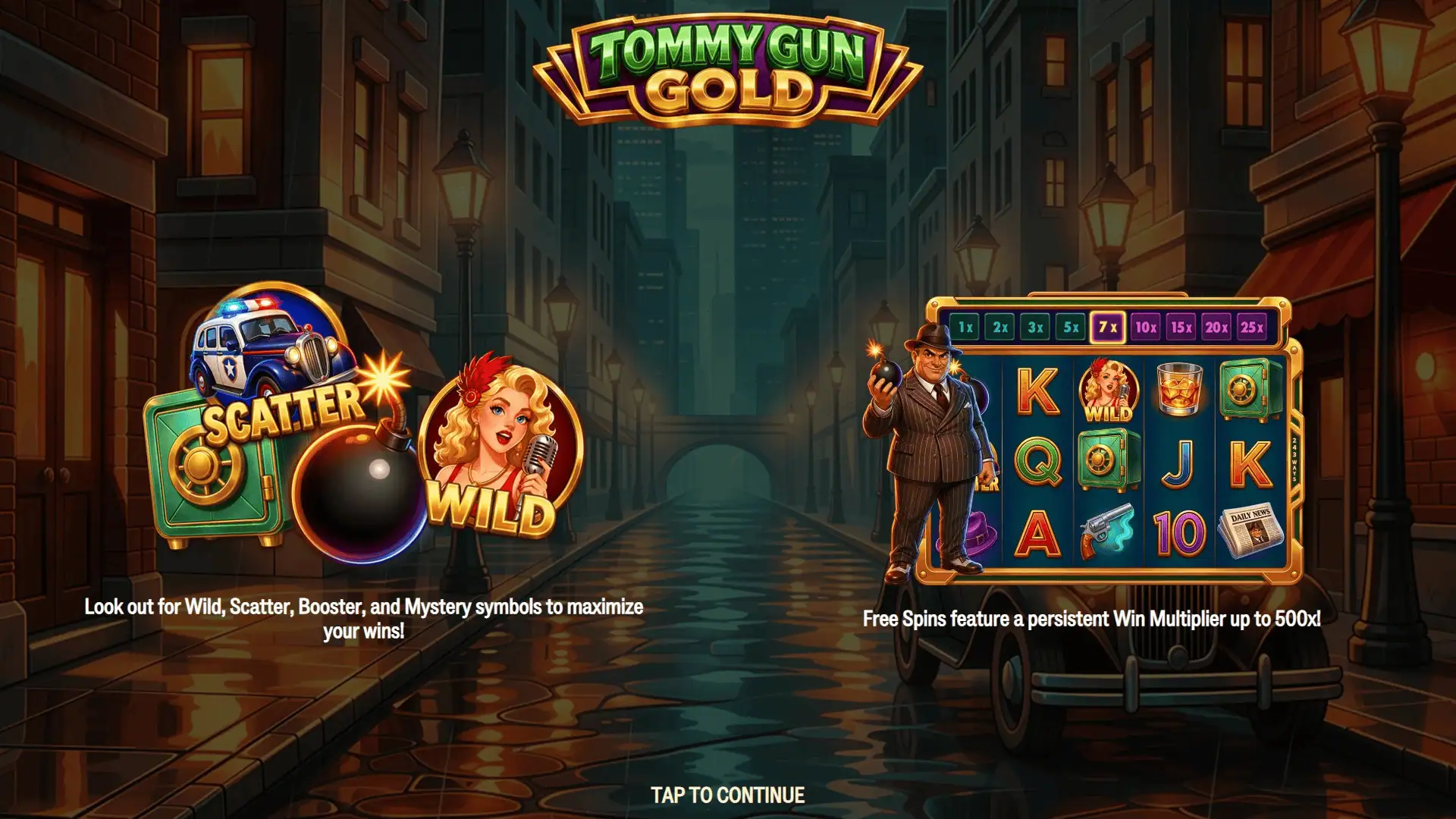 Tommy Gun Gold slot intro screen