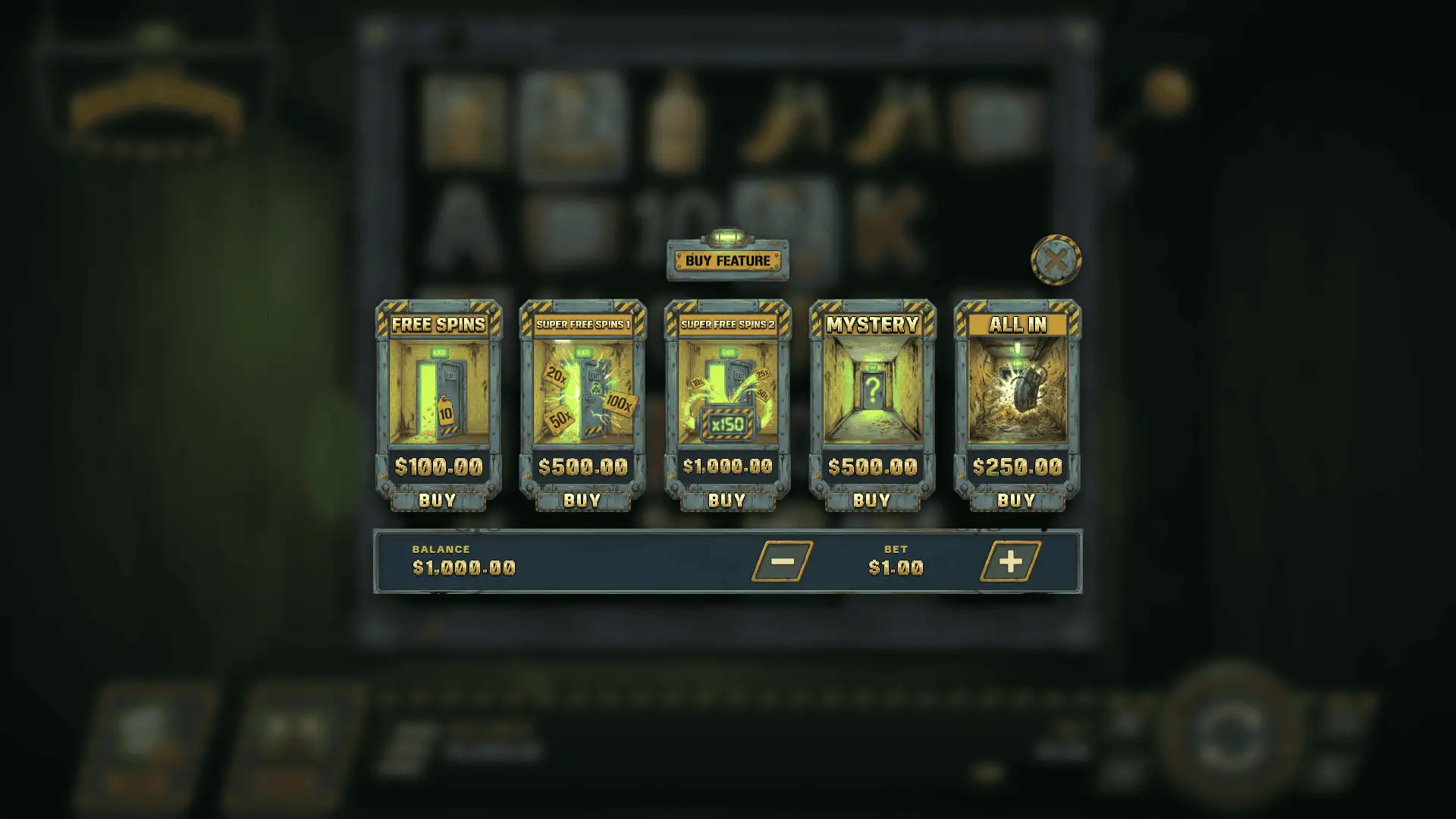 Escape Backrooms bonus buy menu