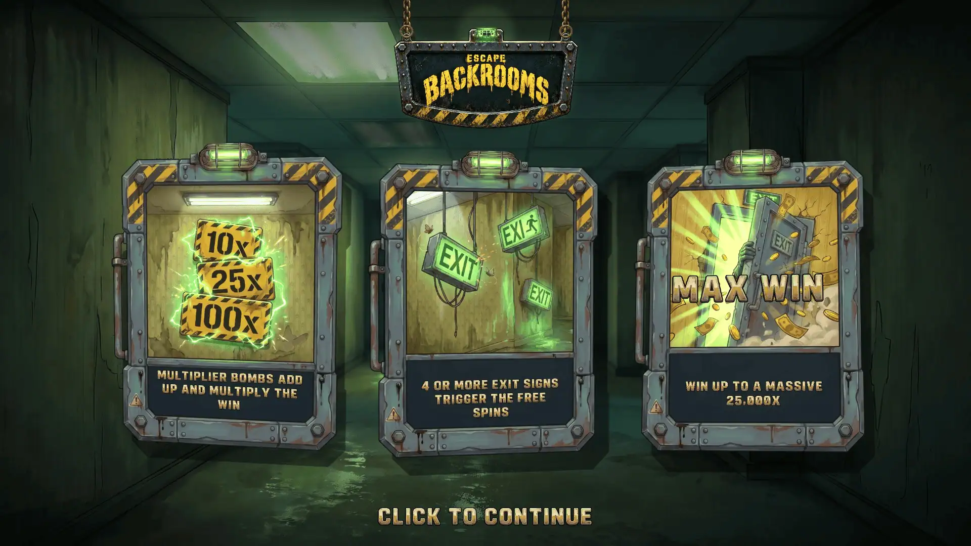 Escape Backrooms slot intro screen