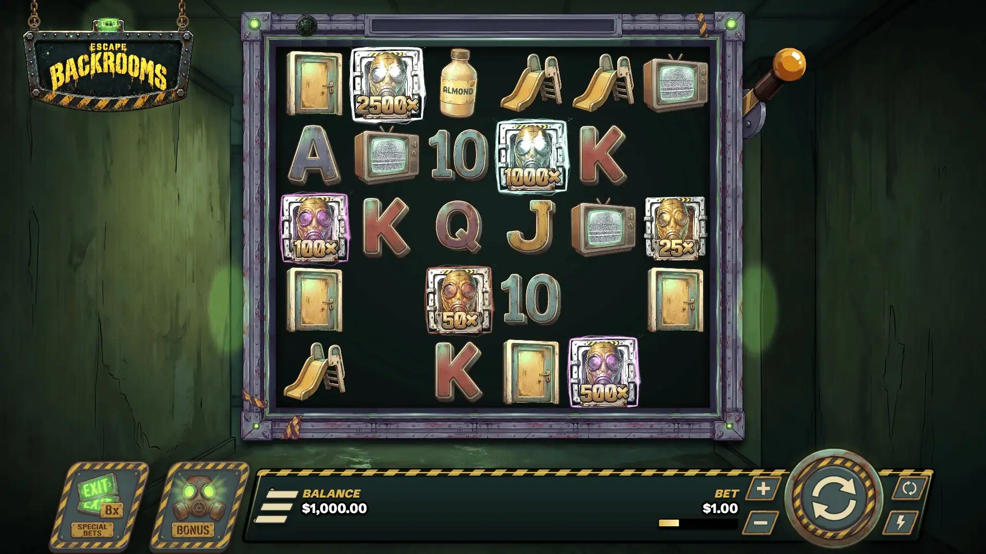 Escape Backrooms slot gameplay reels