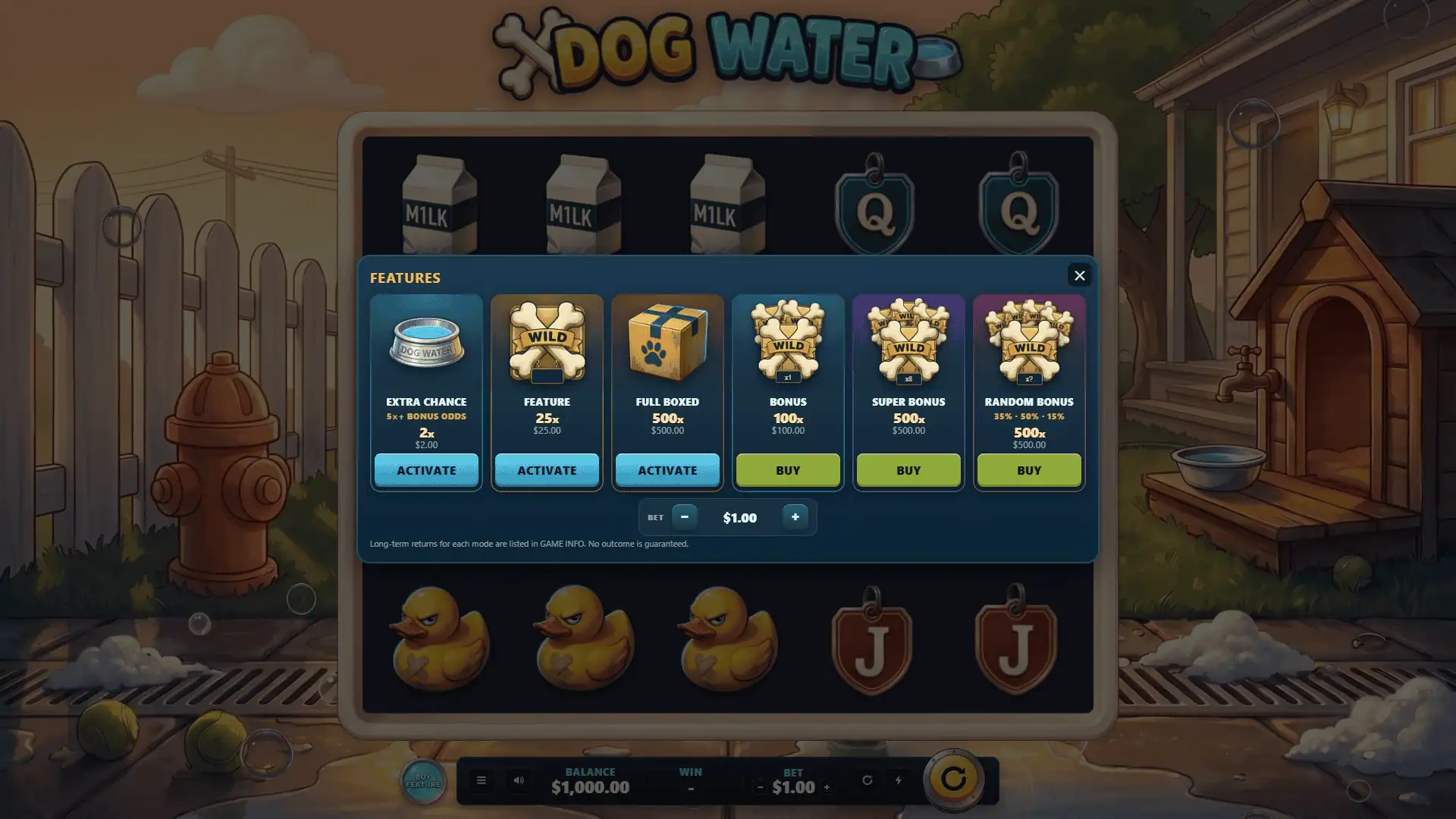 Dog Water bonus buy menu