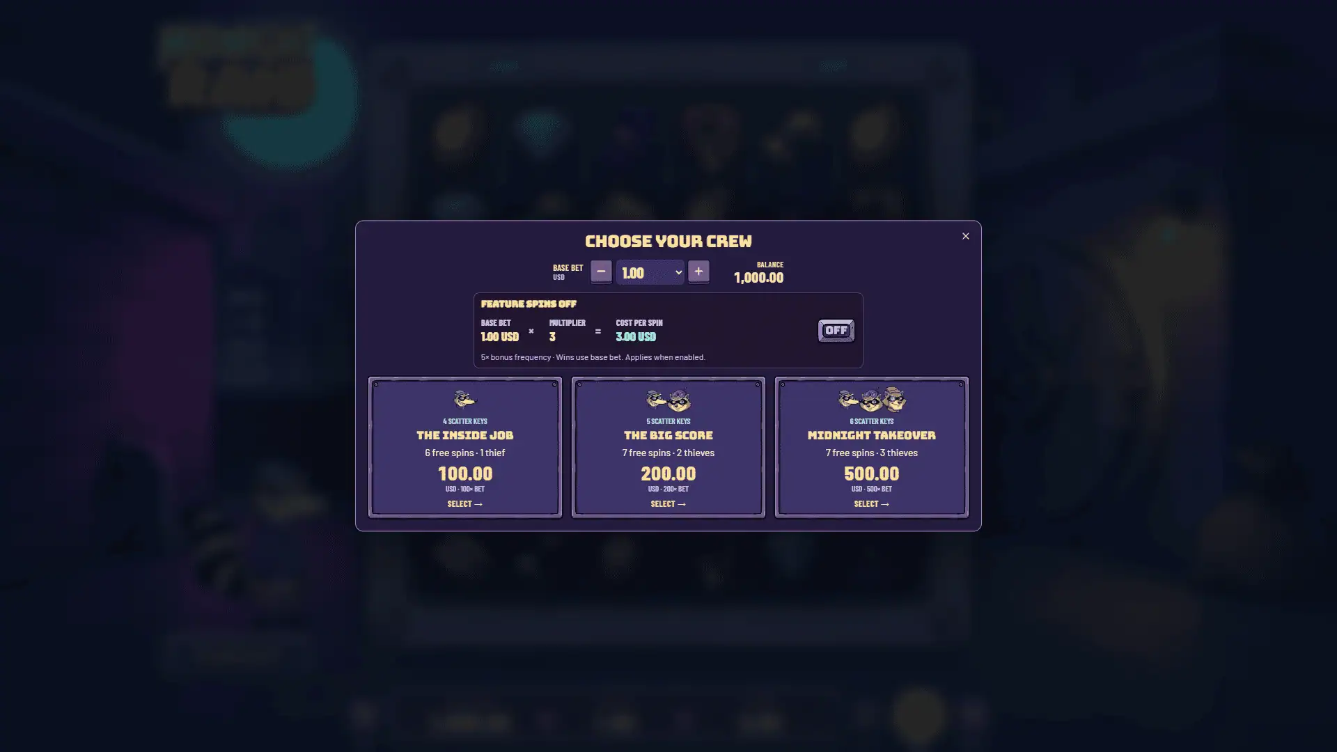 Midnight Raid bonus buy menu