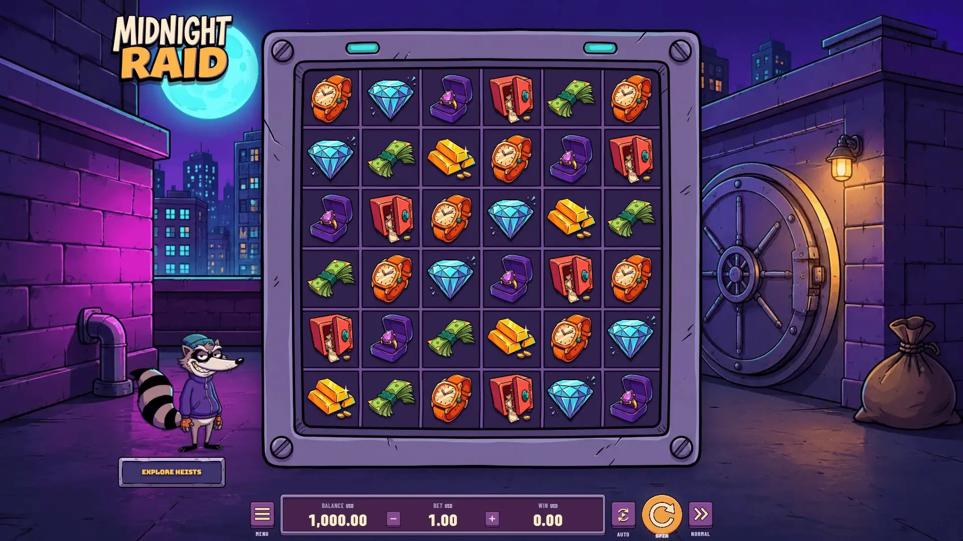 Midnight Raid slot gameplay reels