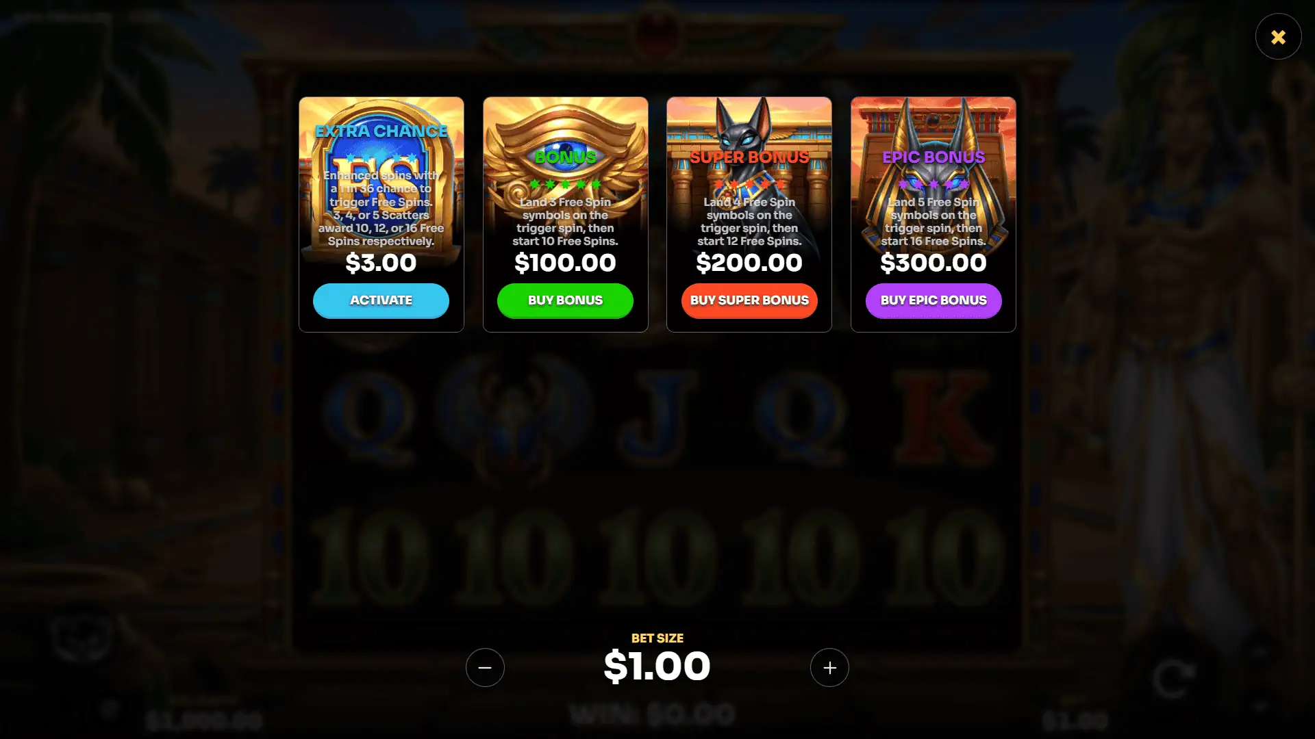 Ra&rsquo;s Treasure bonus buy menu