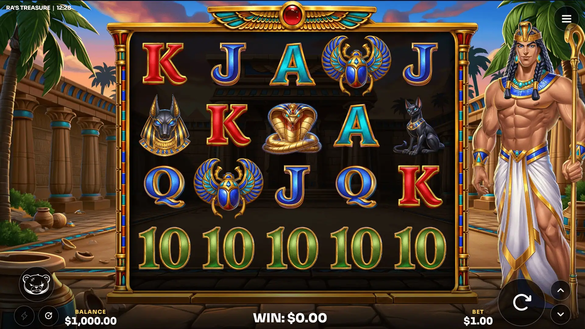Ra&rsquo;s Treasure slot gameplay reels