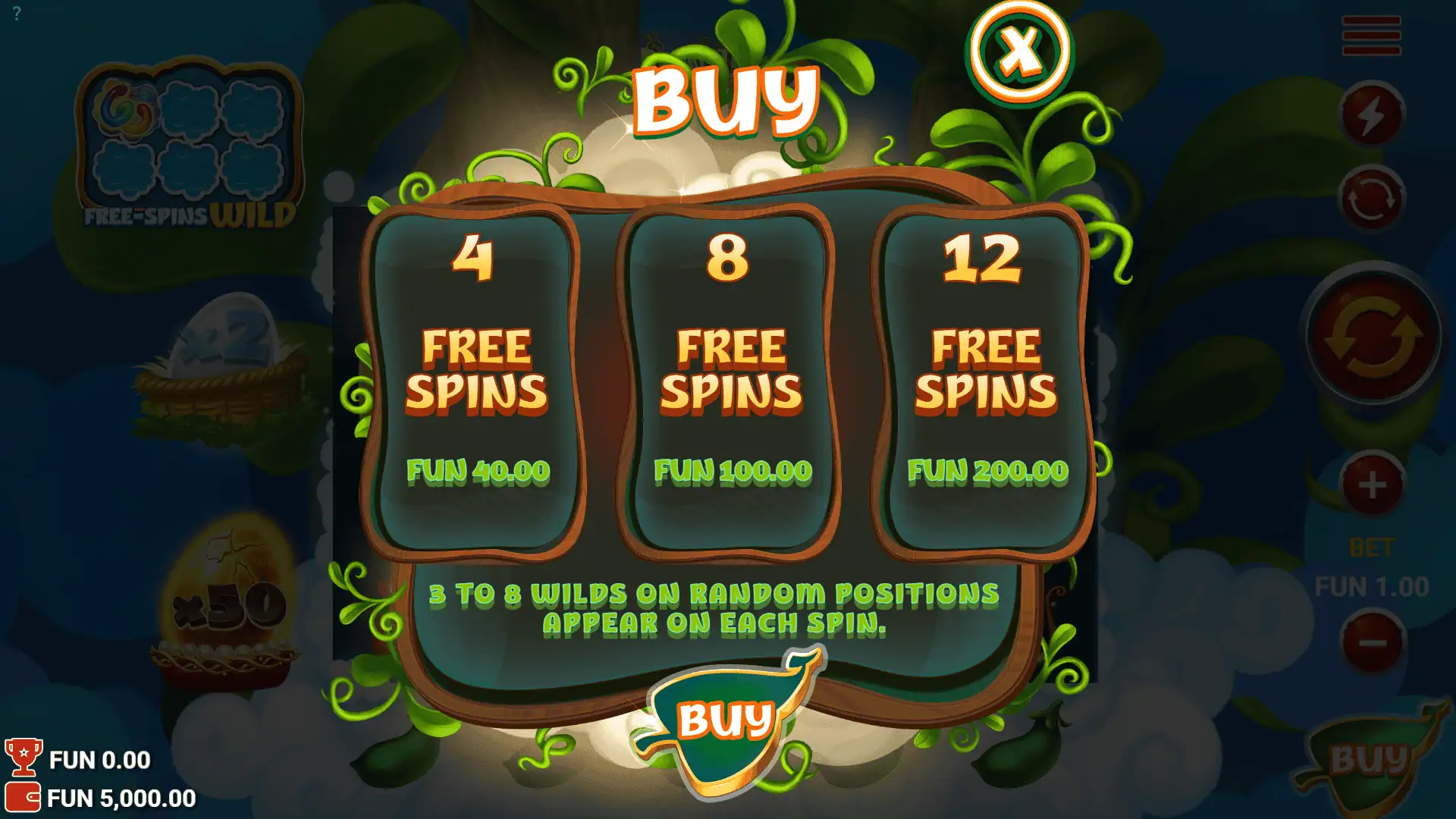 Beanstalk Grows Wild 2 bonus buy menu