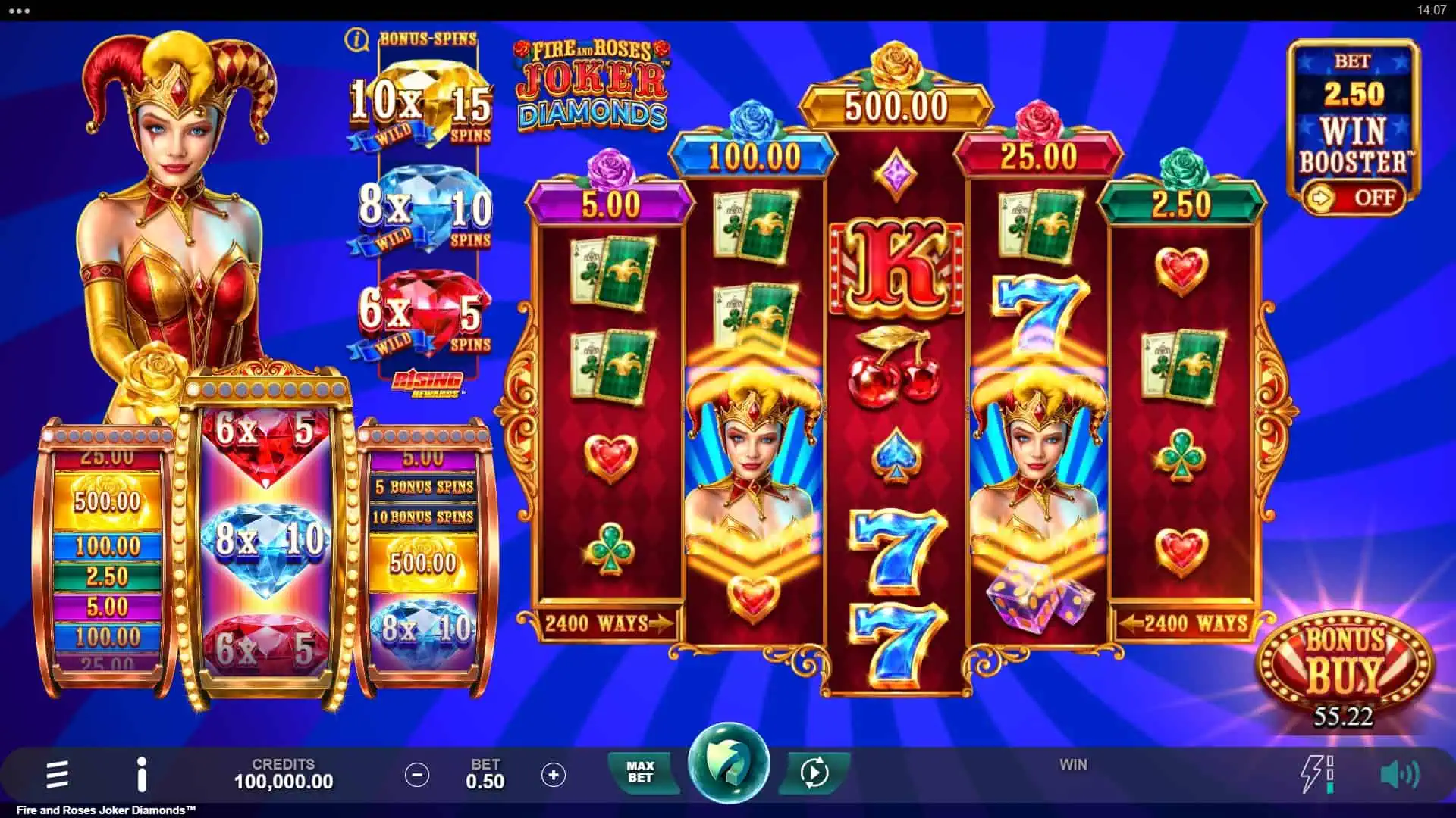 Fire and Roses Joker Diamonds slot gameplay reels