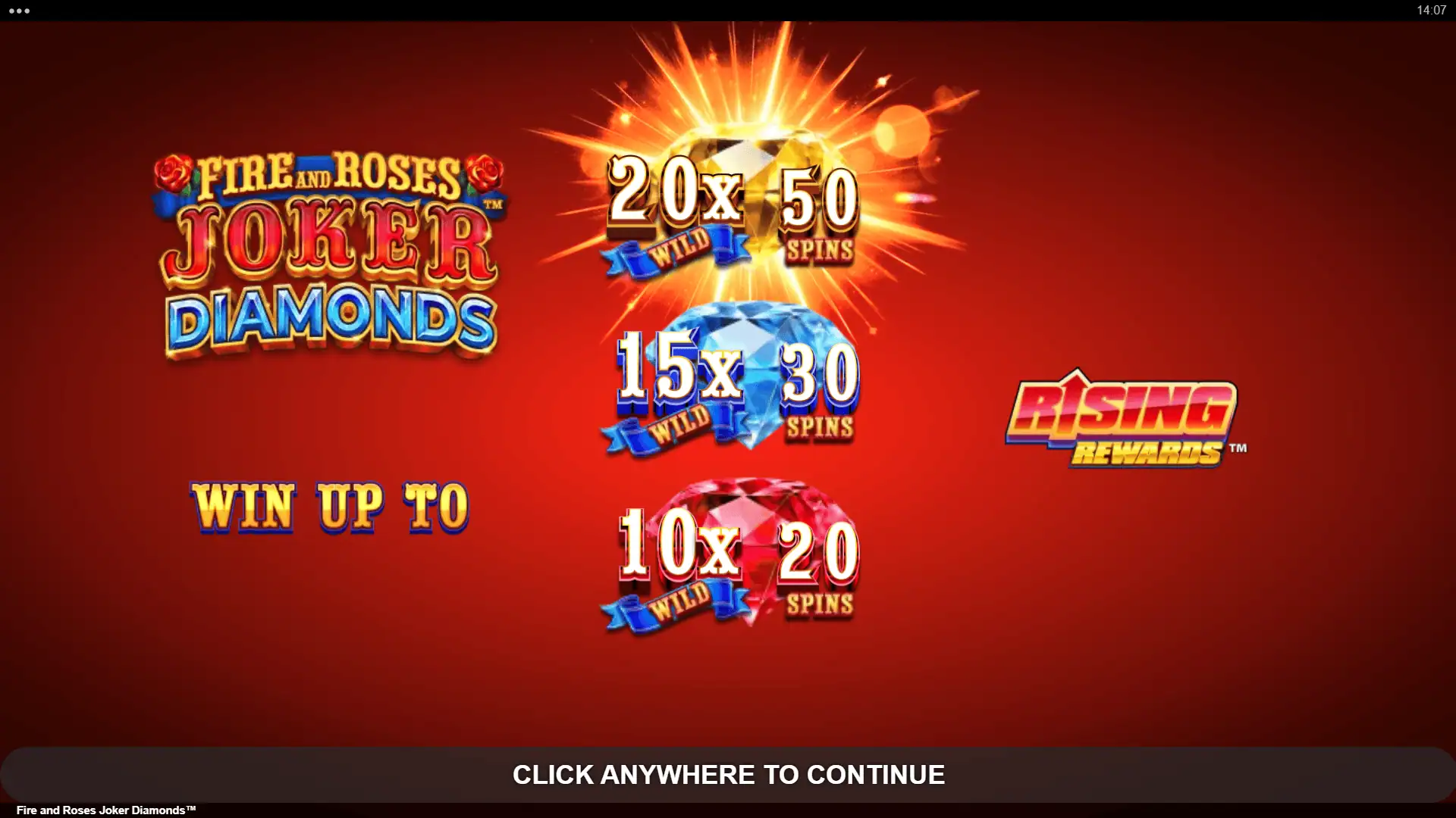 Fire and Roses Joker Diamonds slot intro screen
