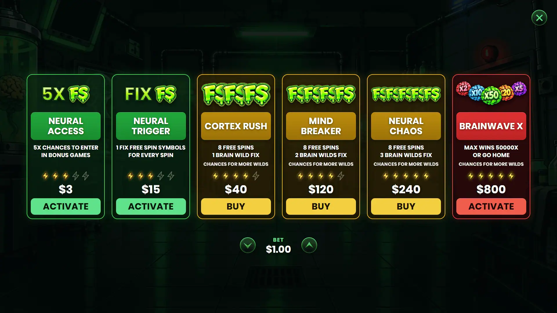 Brain Lab X bonus buy menu