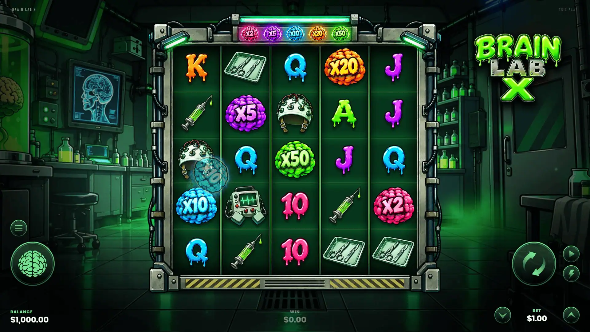 Brain Lab X slot gameplay reels