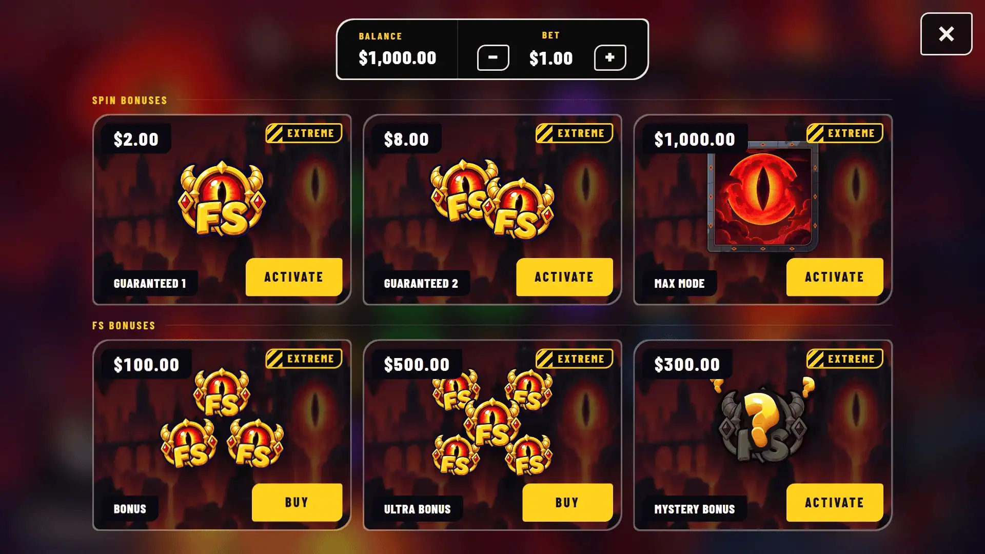 Devil Eye bonus buy menu