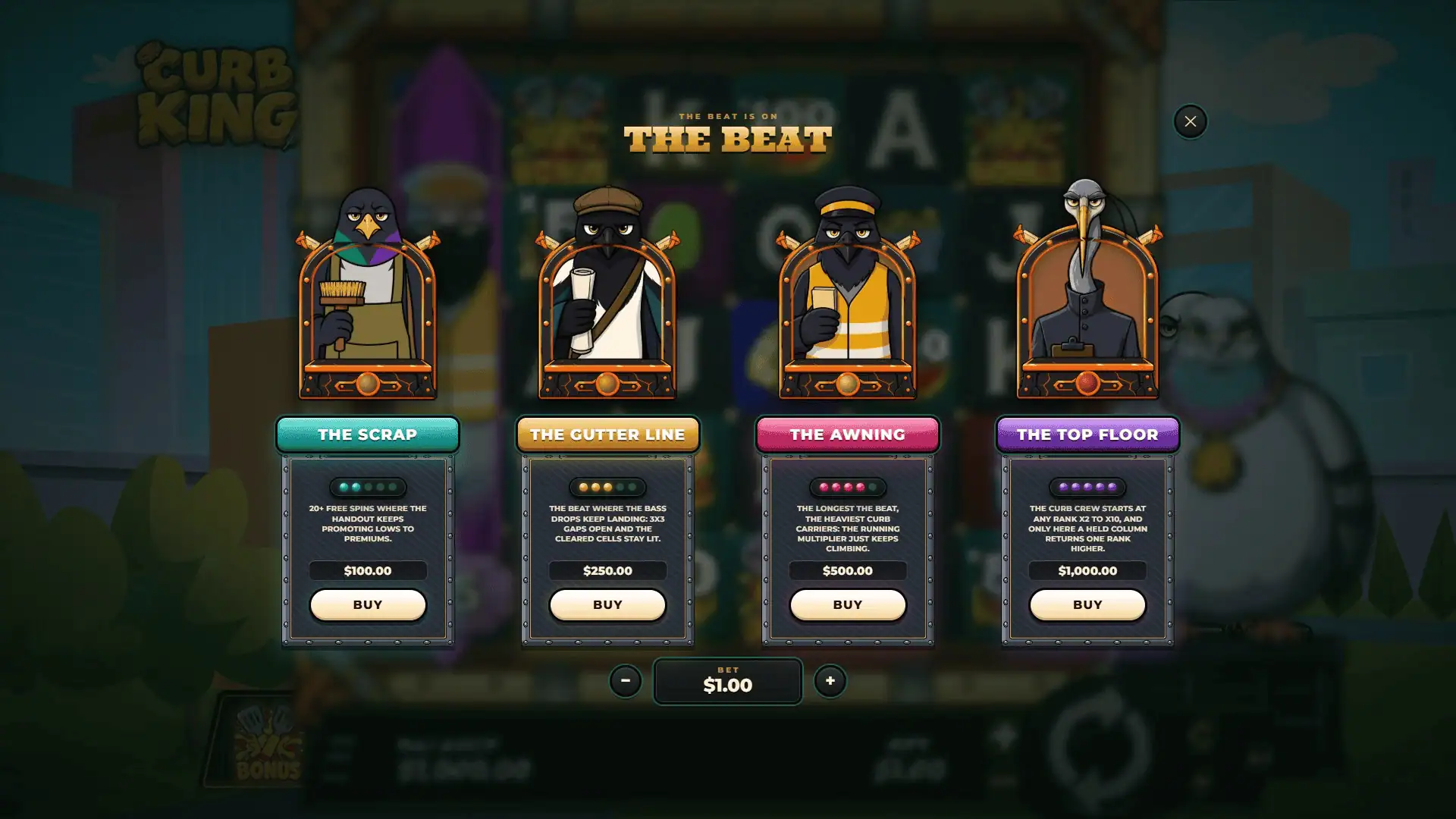Curb King bonus buy menu
