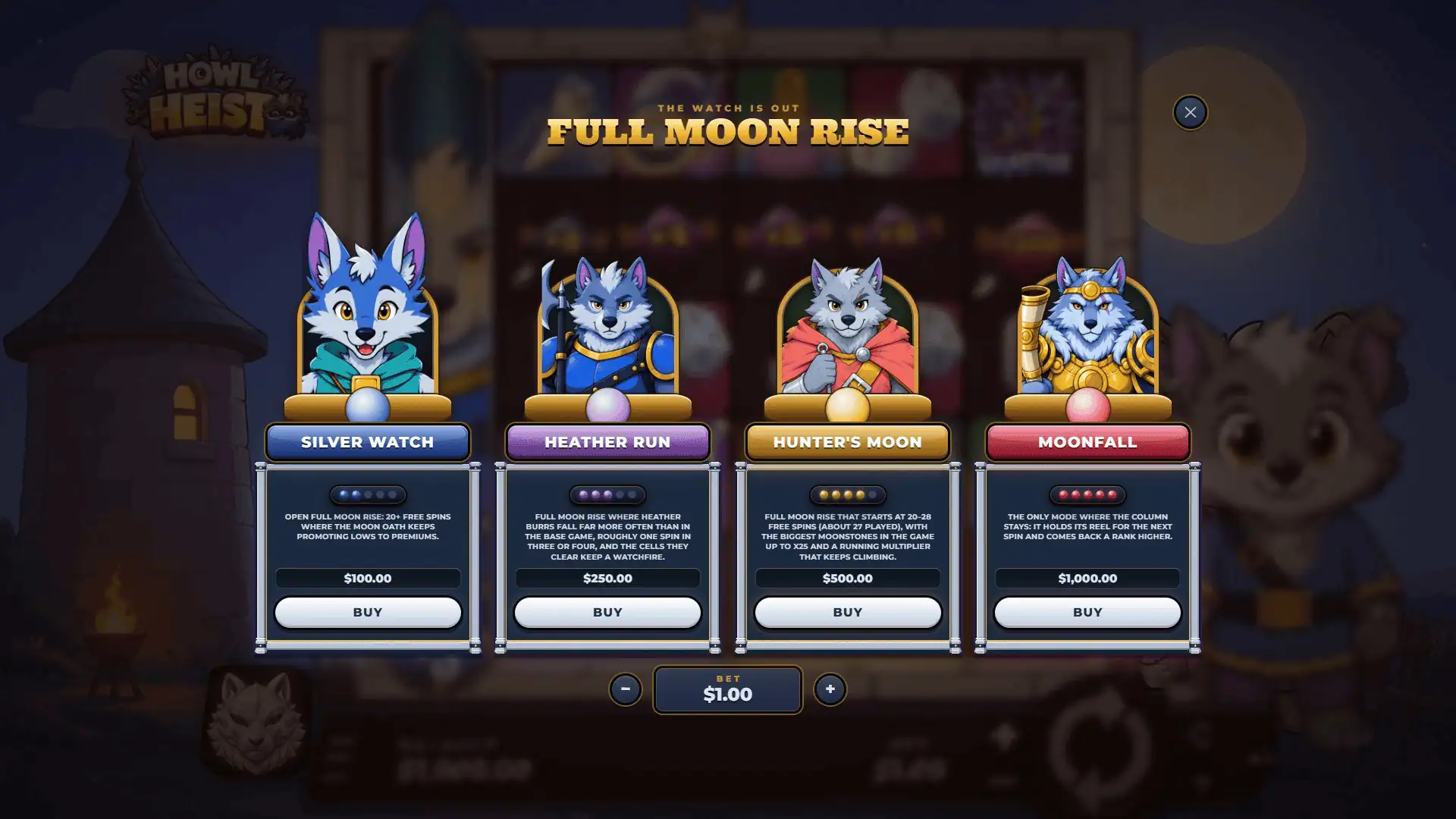 Howl Heist bonus buy menu