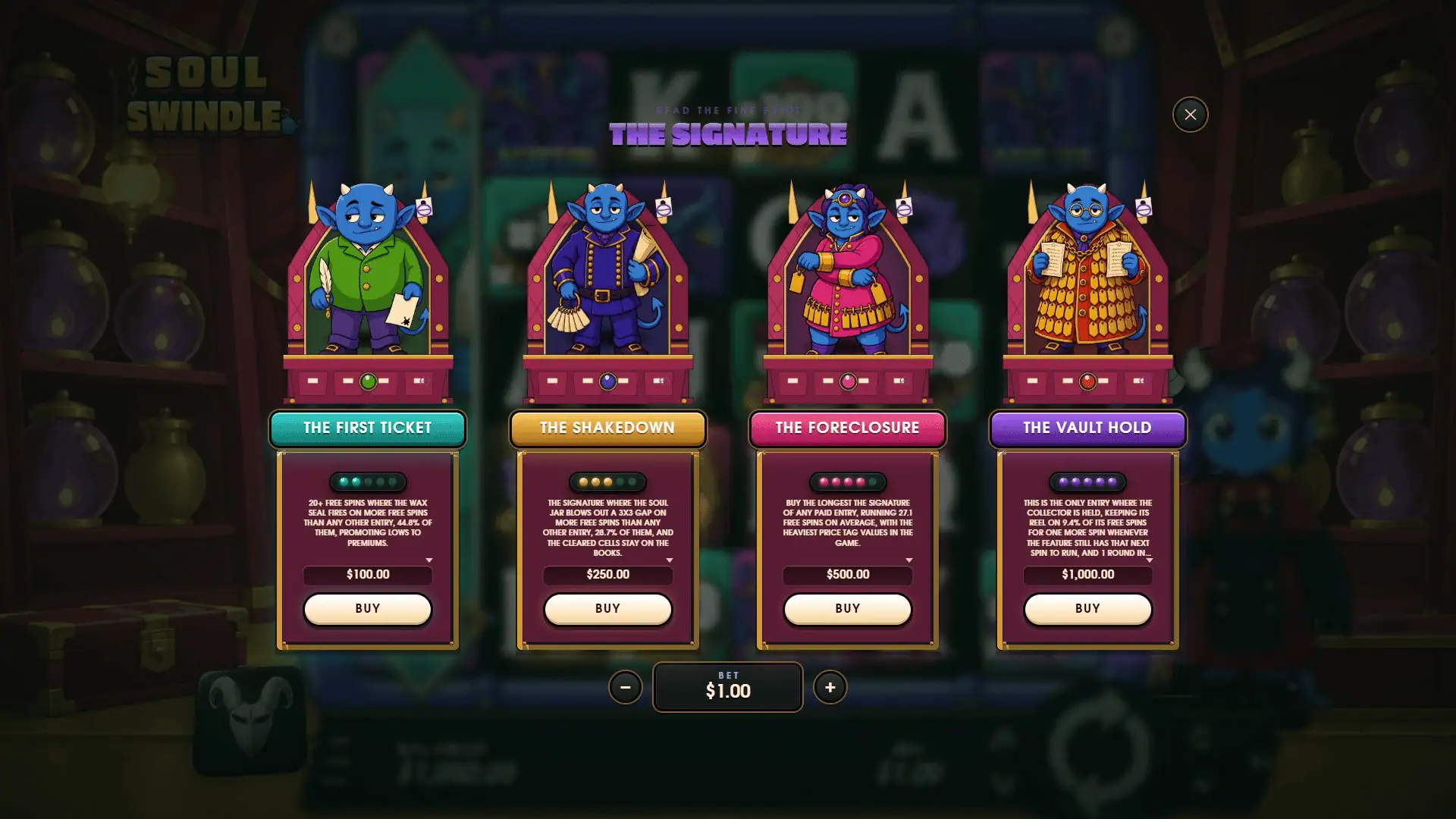 Sould Swindle bonus buy menu