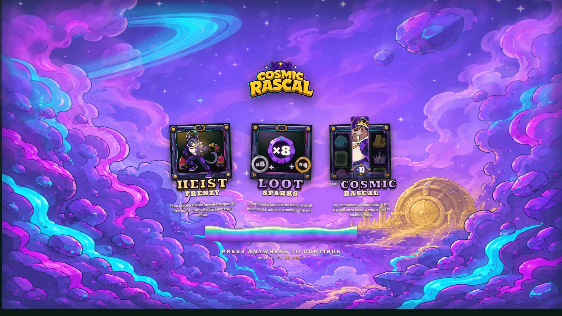 Cosmic Rascal slot intro screen