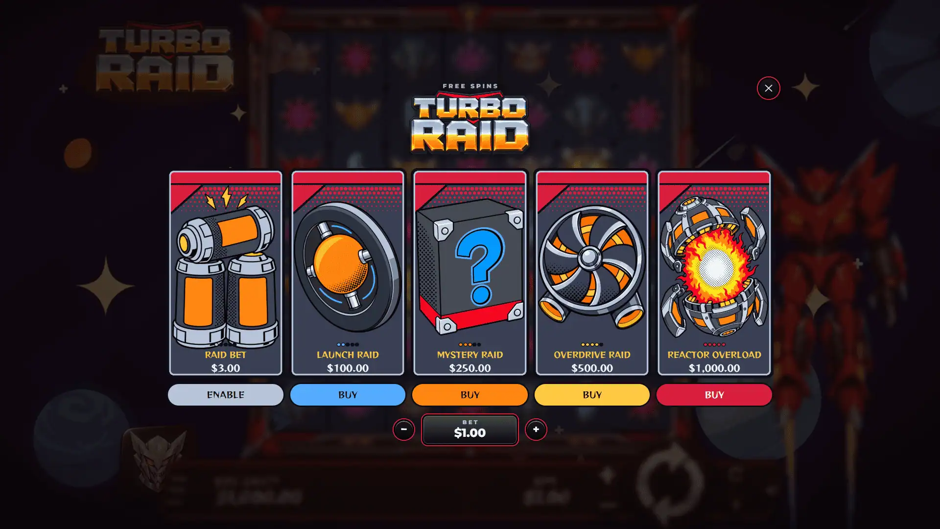 Turbo Raid bonus buy menu