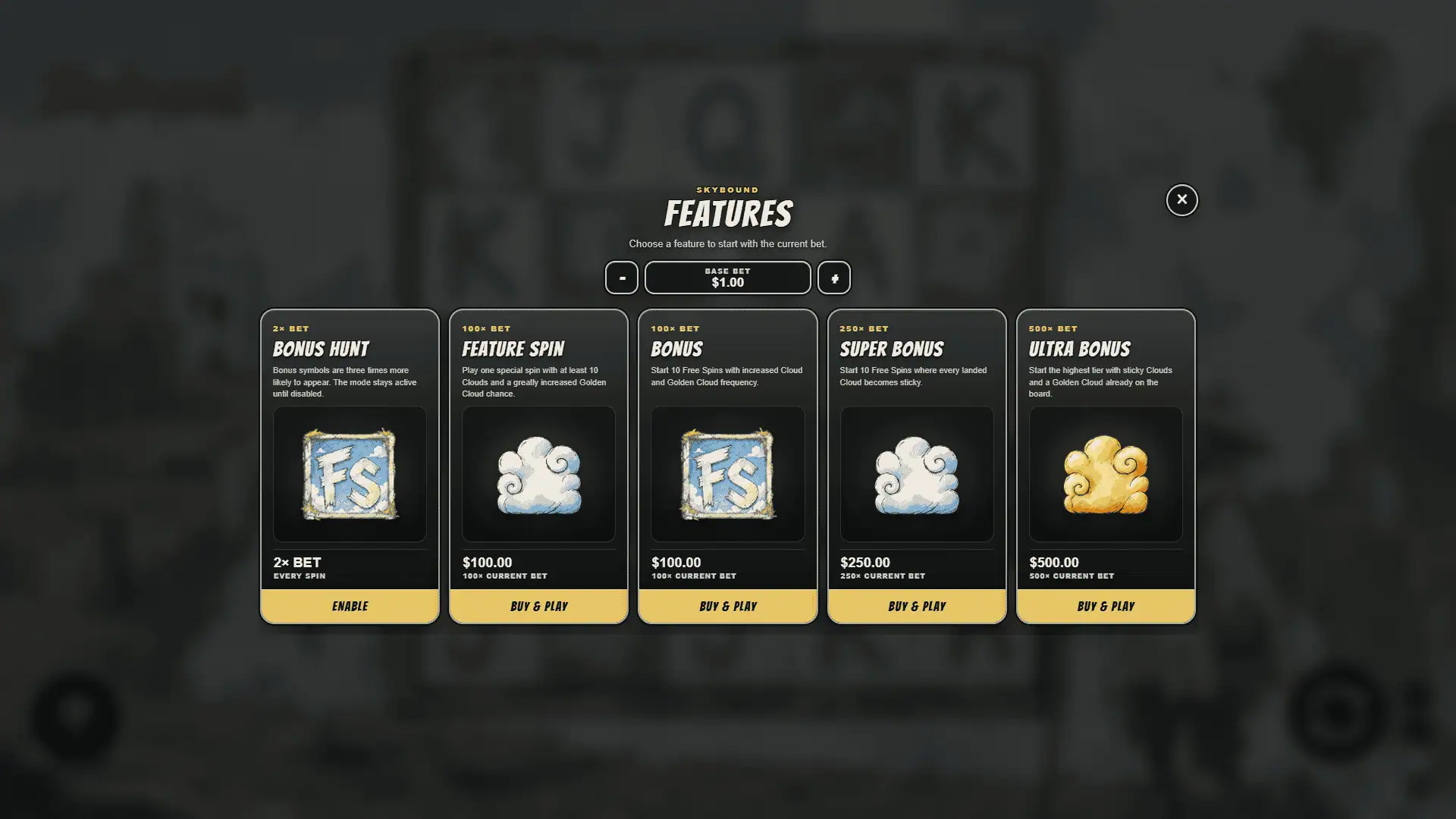 Skybound bonus buy menu