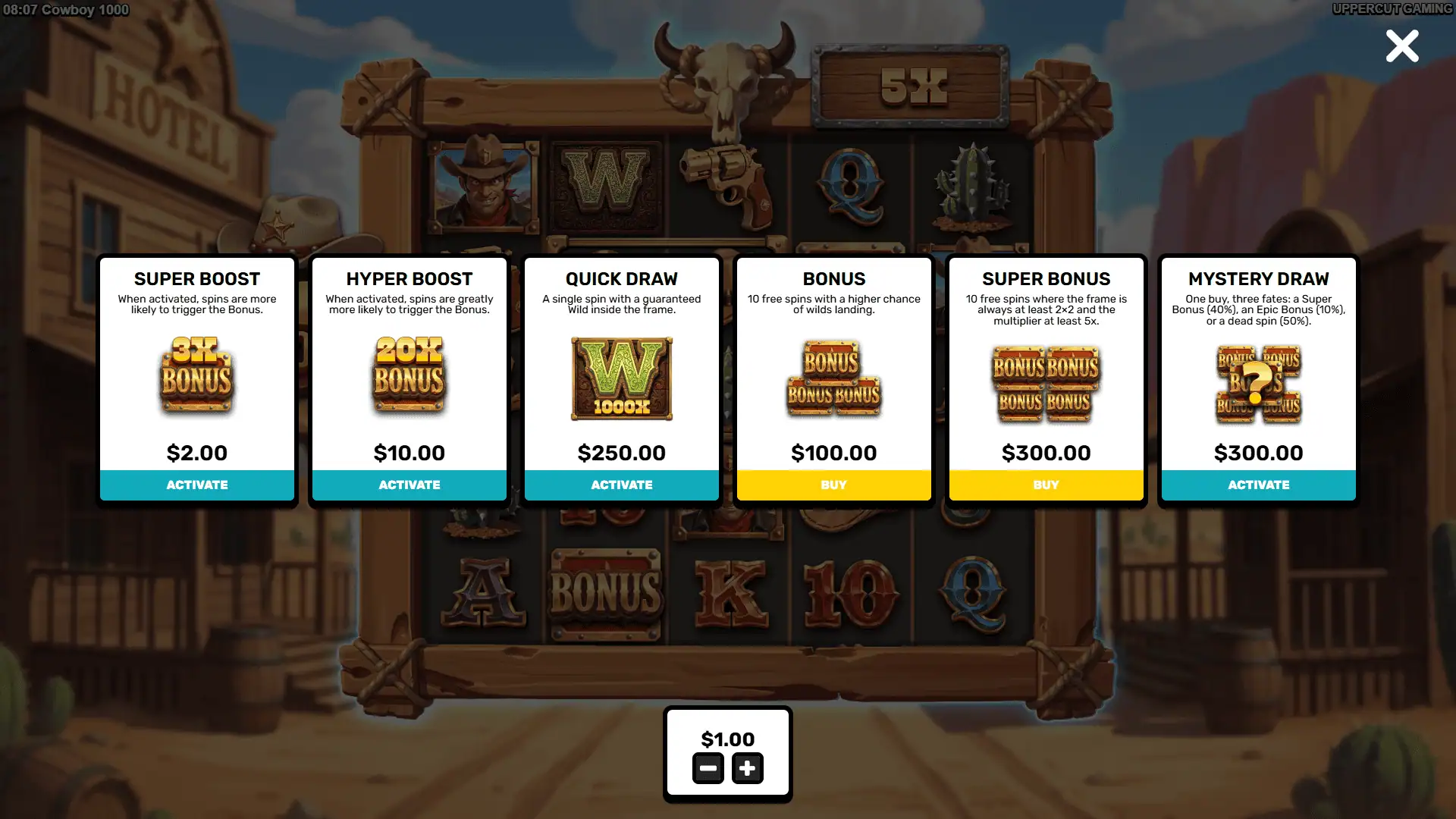 Cowboy 1000 bonus buy menu