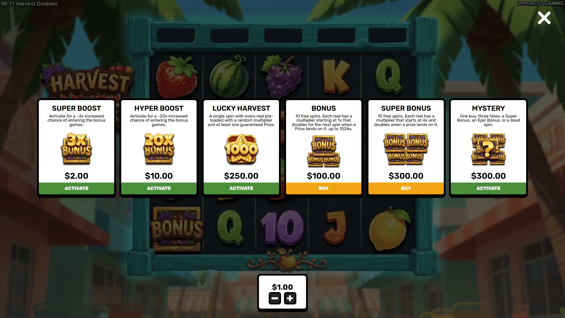 Harvest Doubles bonus buy menu
