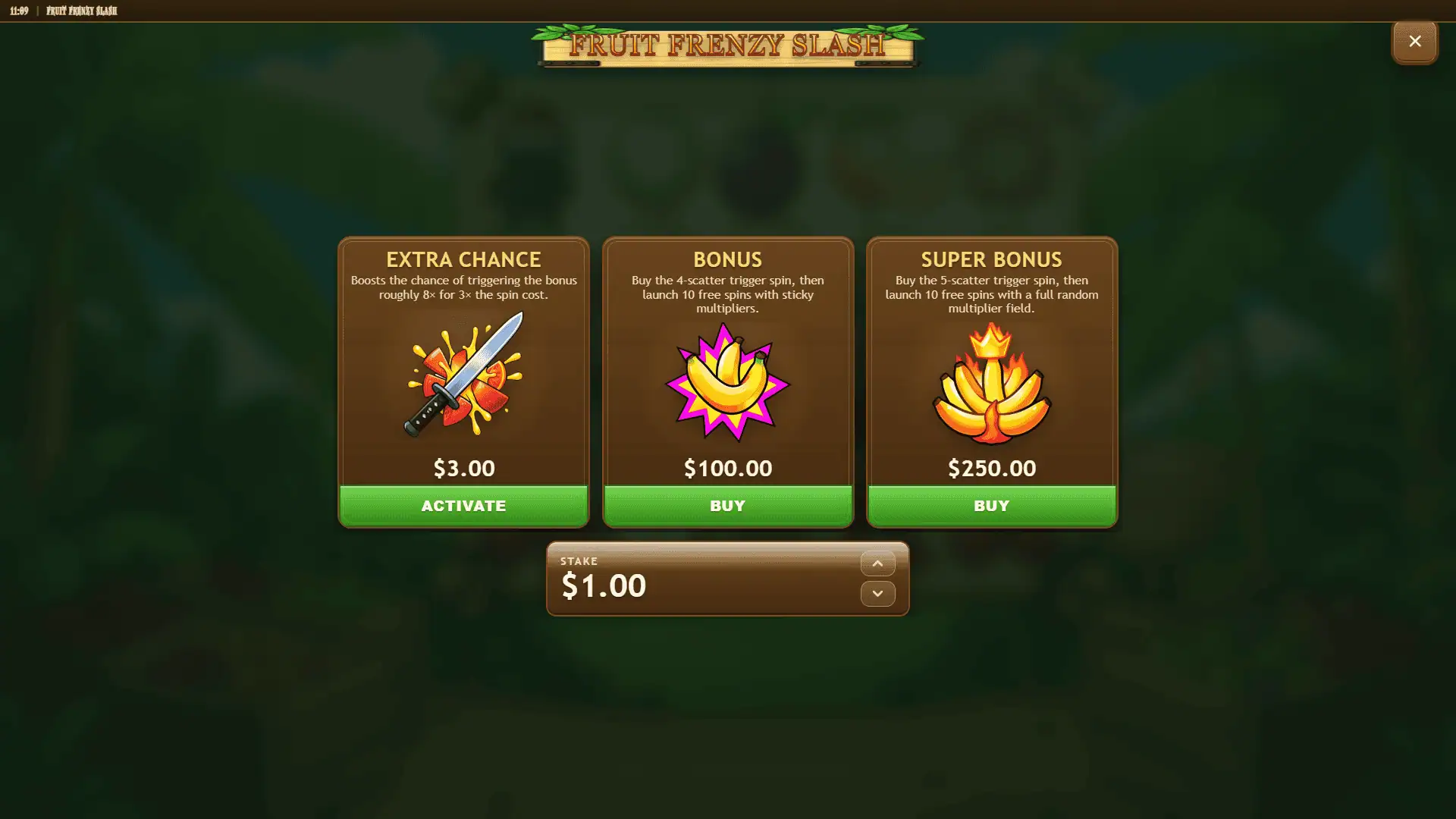 Fruit Frenzy Slash bonus buy menu