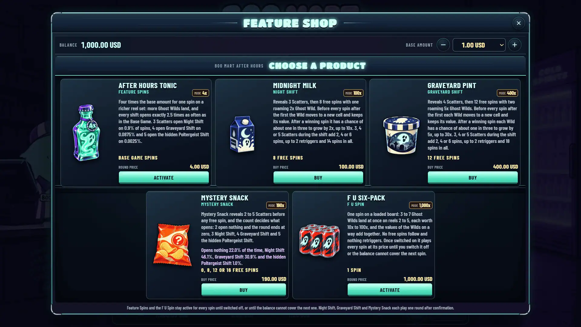 BOO Mart bonus buy menu
