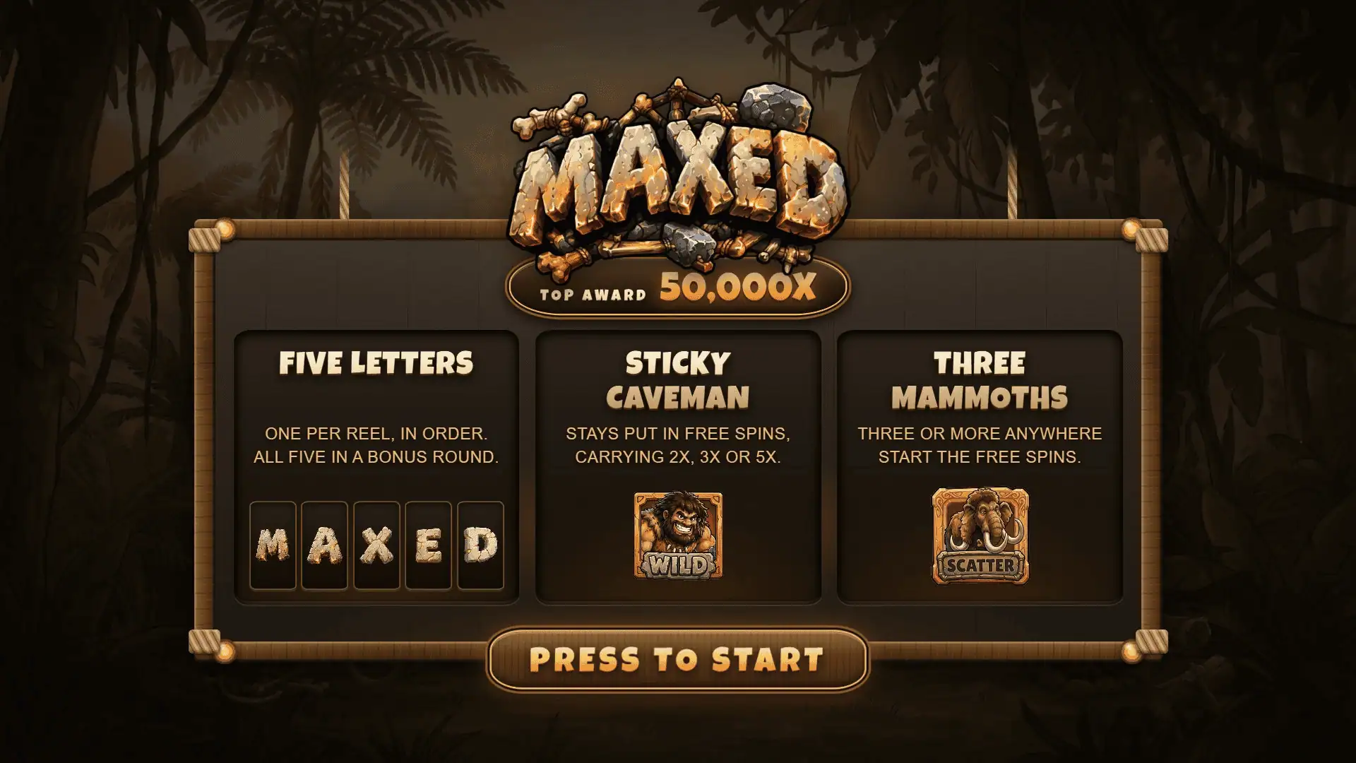 Maxed slot intro screen