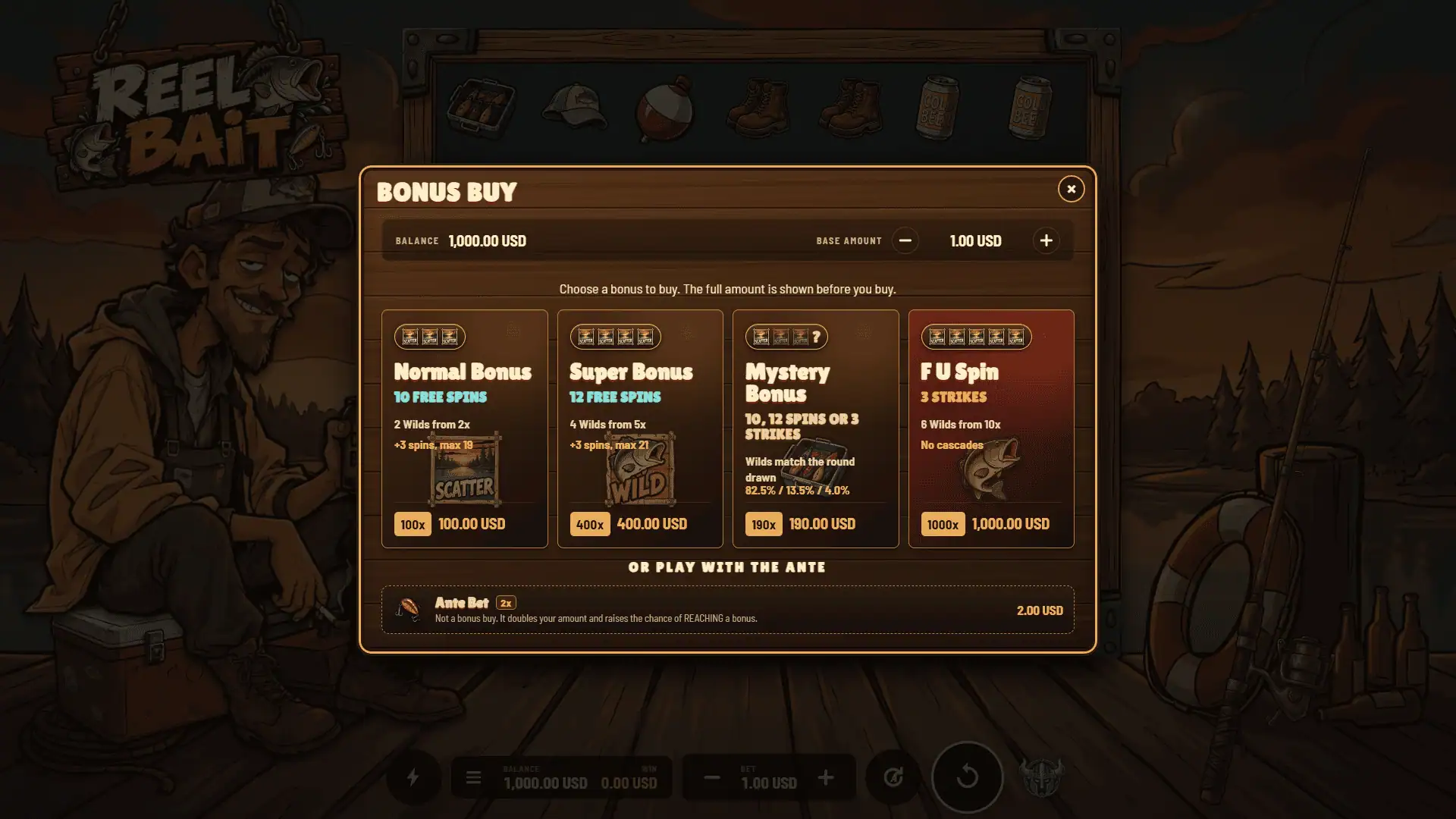 Reel Bait bonus buy menu