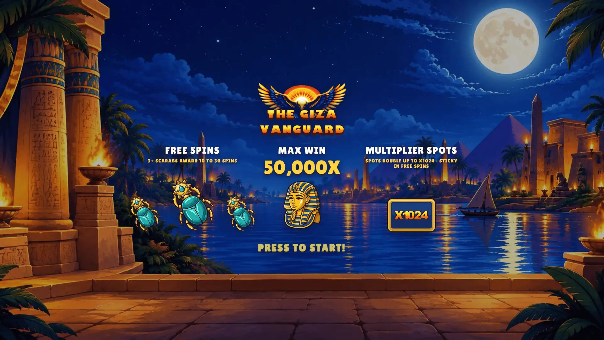 The Giza Vanguard slot intro screen