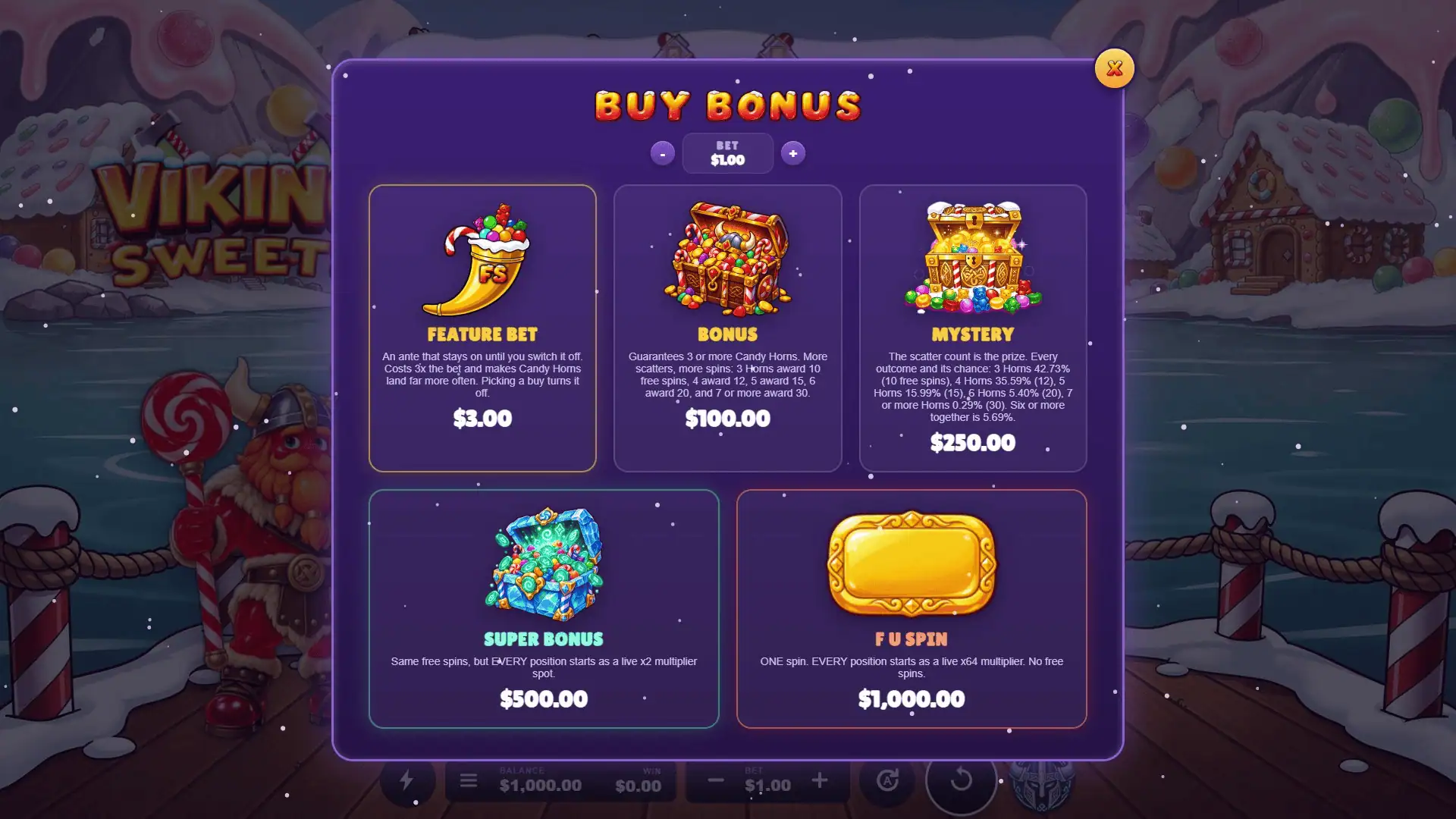 Viking Sweets bonus buy menu