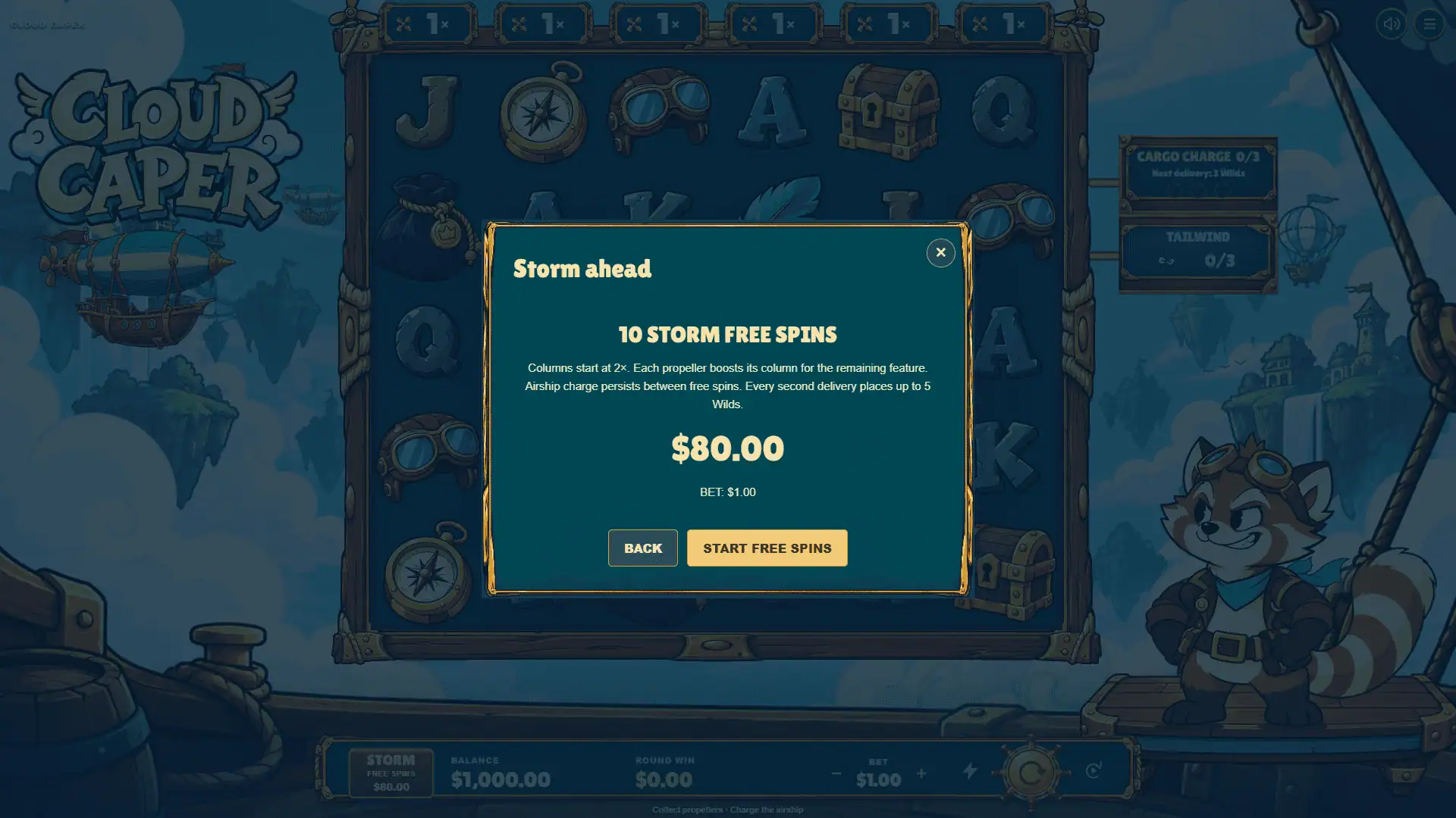 Cloud Caper bonus buy menu